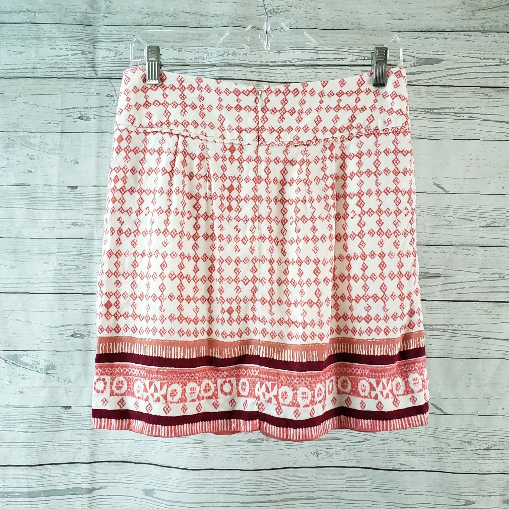 Loft Ann Taylor LOFT Womens Printed Skirt Sz 2 Pink White Pockets Linen Blend Zips Size 26" / US 2 / IT 38 - 2 Thumbnail