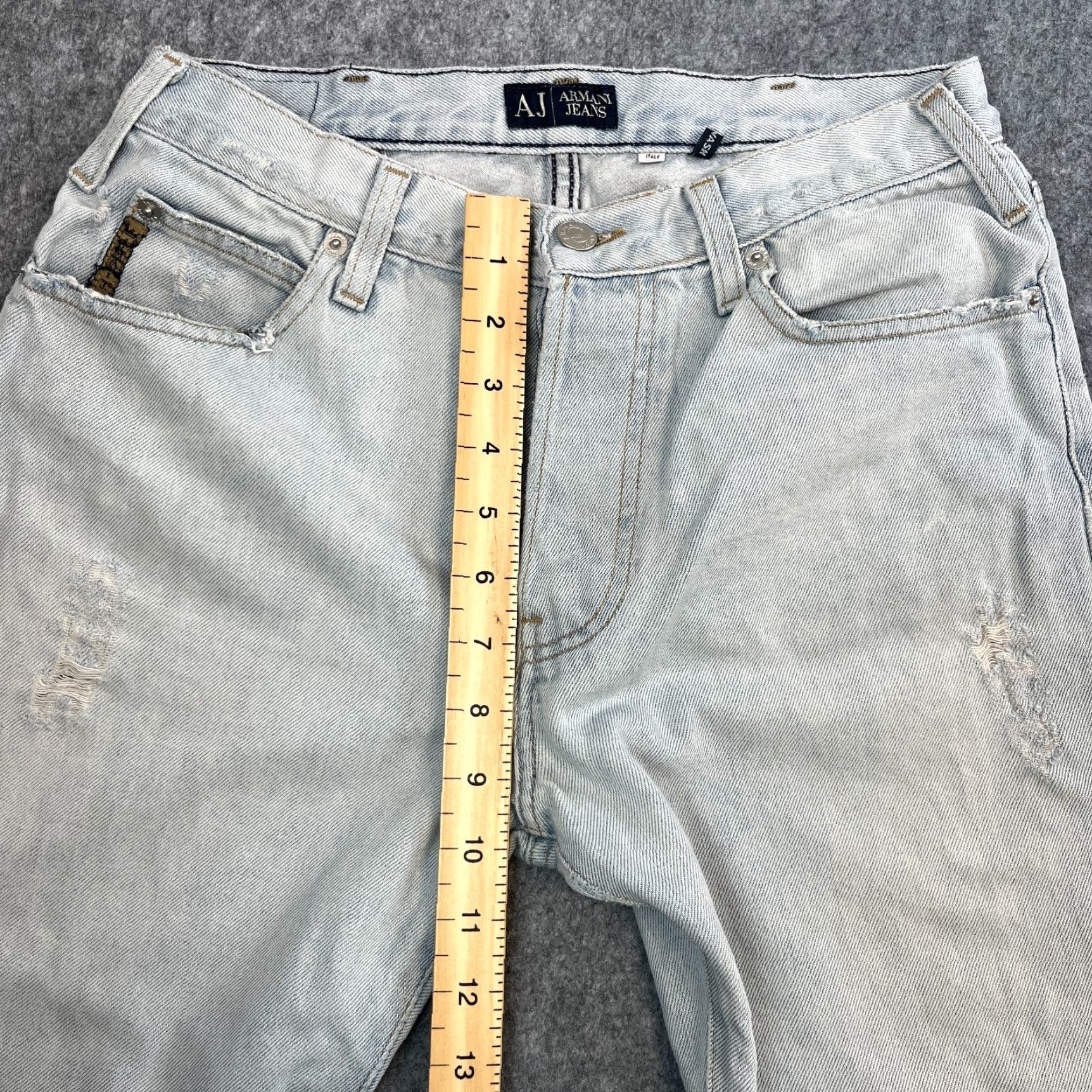 Vintage Armani Jeans Jeans Straight 28 32 Light Blue Distressed Button Fly Denim Cotton Regular Mens Jeans Size US 28 / EU 44 - 6 Thumbnail