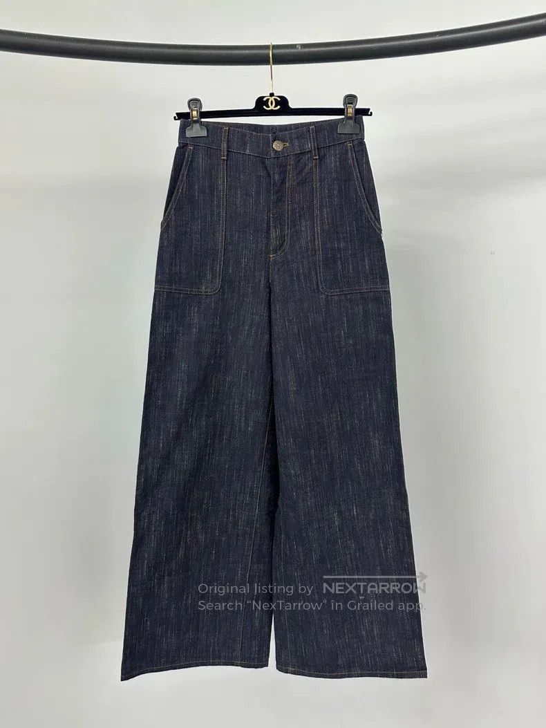 Other Chanel Dark blue denim wide-leg trousers Size 42" / US 20 - 1 Thumbnail