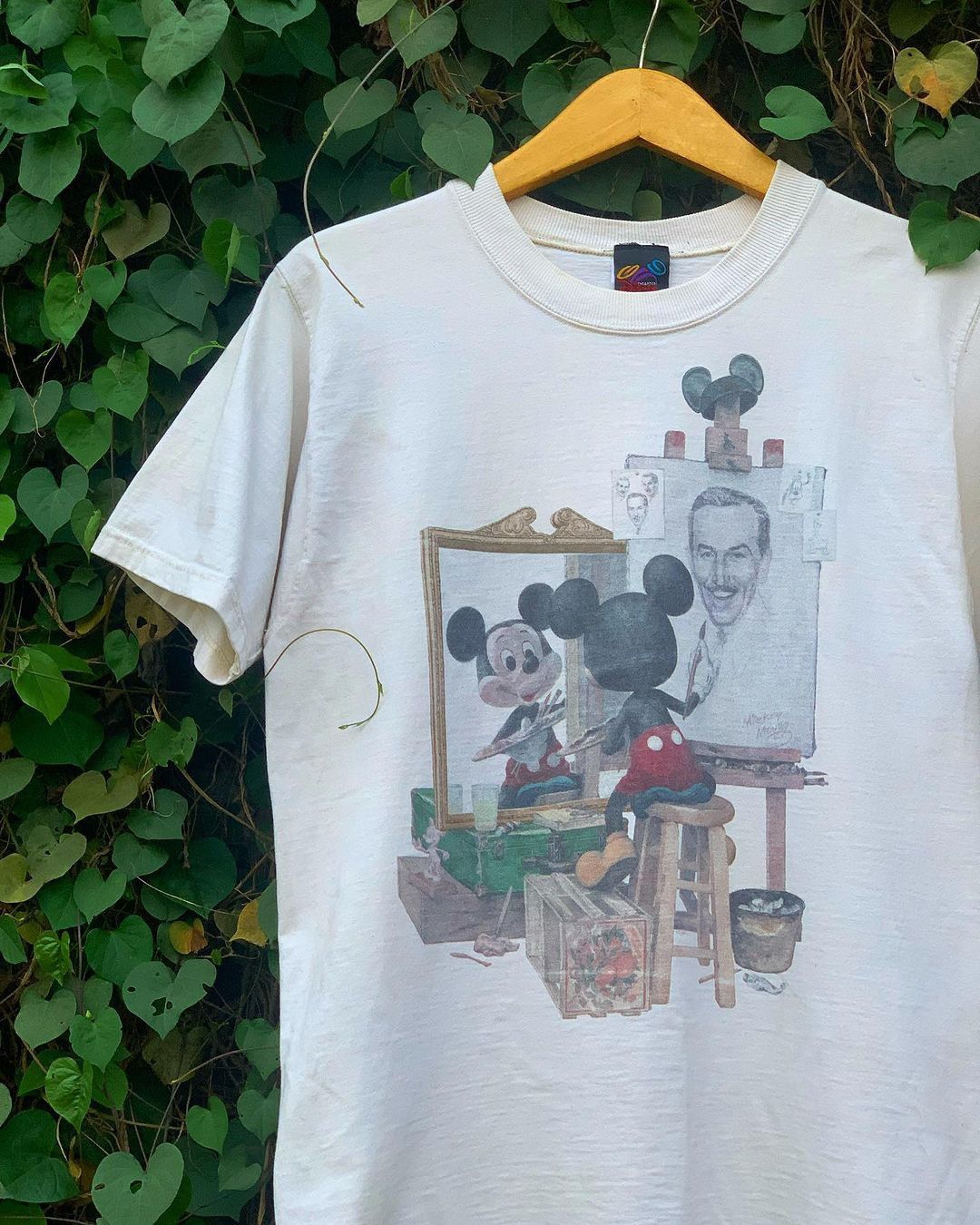 Image of Disney x Vintage Mickey Mouse Triple Self Potrait in White, Men's (Size XS)