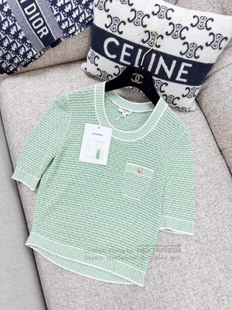 Chanel Chanel Beige thin striped knitted short sleeves Size XS / US 0-2 / IT 36-38 - 2 Thumbnail