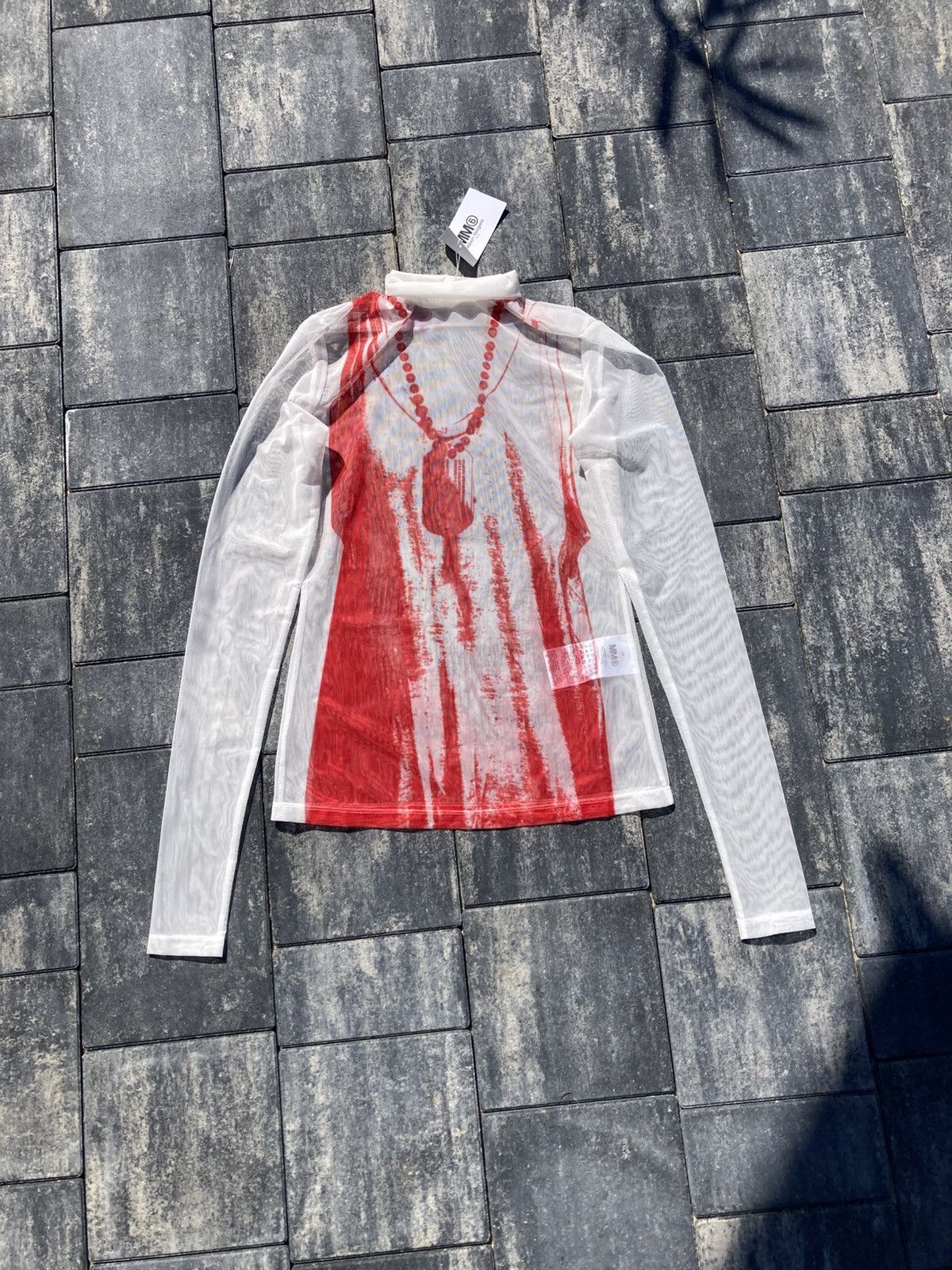 Maison Margiela Maison Margiela MM6 Chain Printed Mesh Top Turtleneck Red Size M / US 6-8 / IT 42-44 - 1 Thumbnail