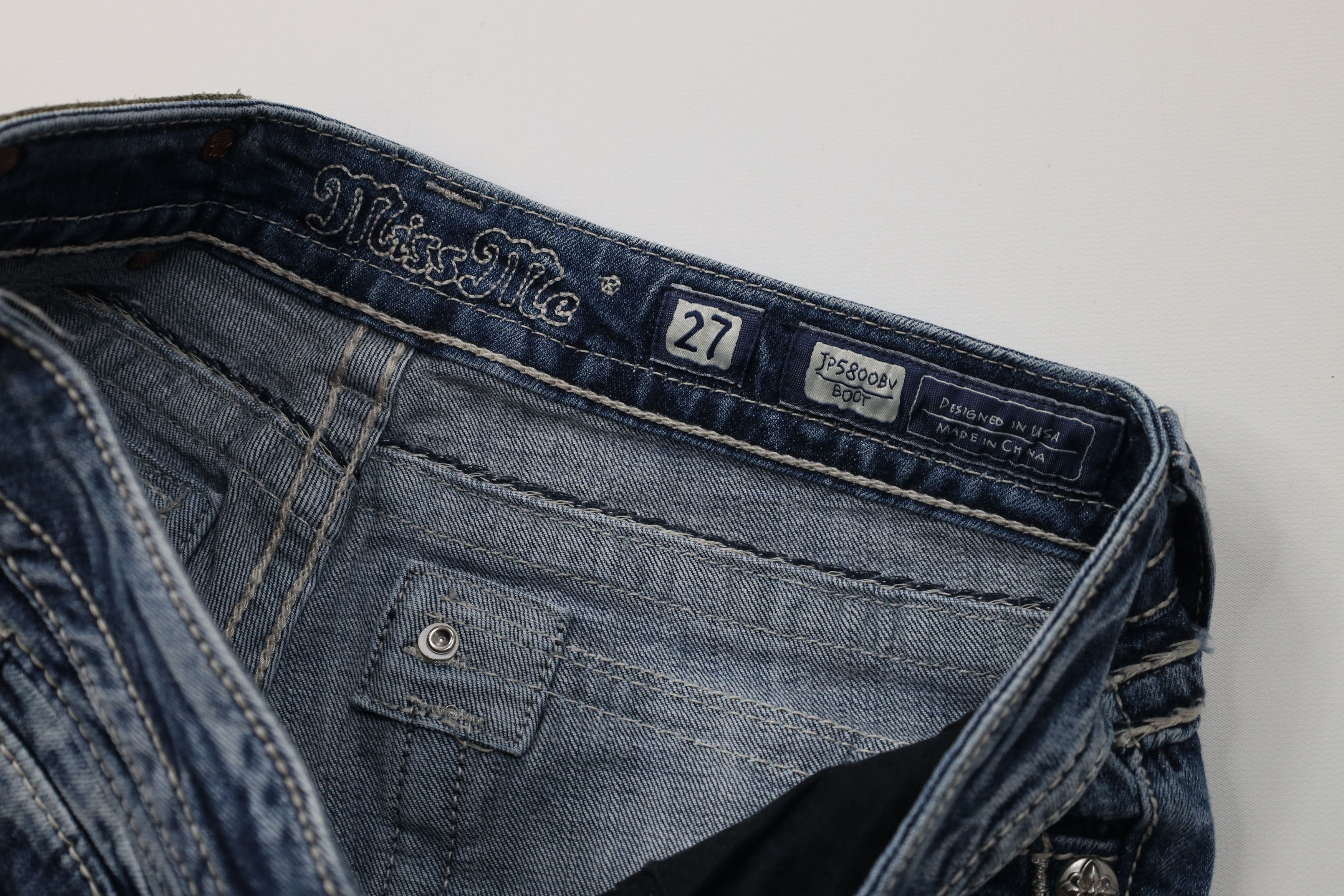 Miss Me Miss Me Thick Stitch Jeweled Stretch Flared Denim Jeans Blue Size 27" / US 4 / IT 40 - 8 Thumbnail
