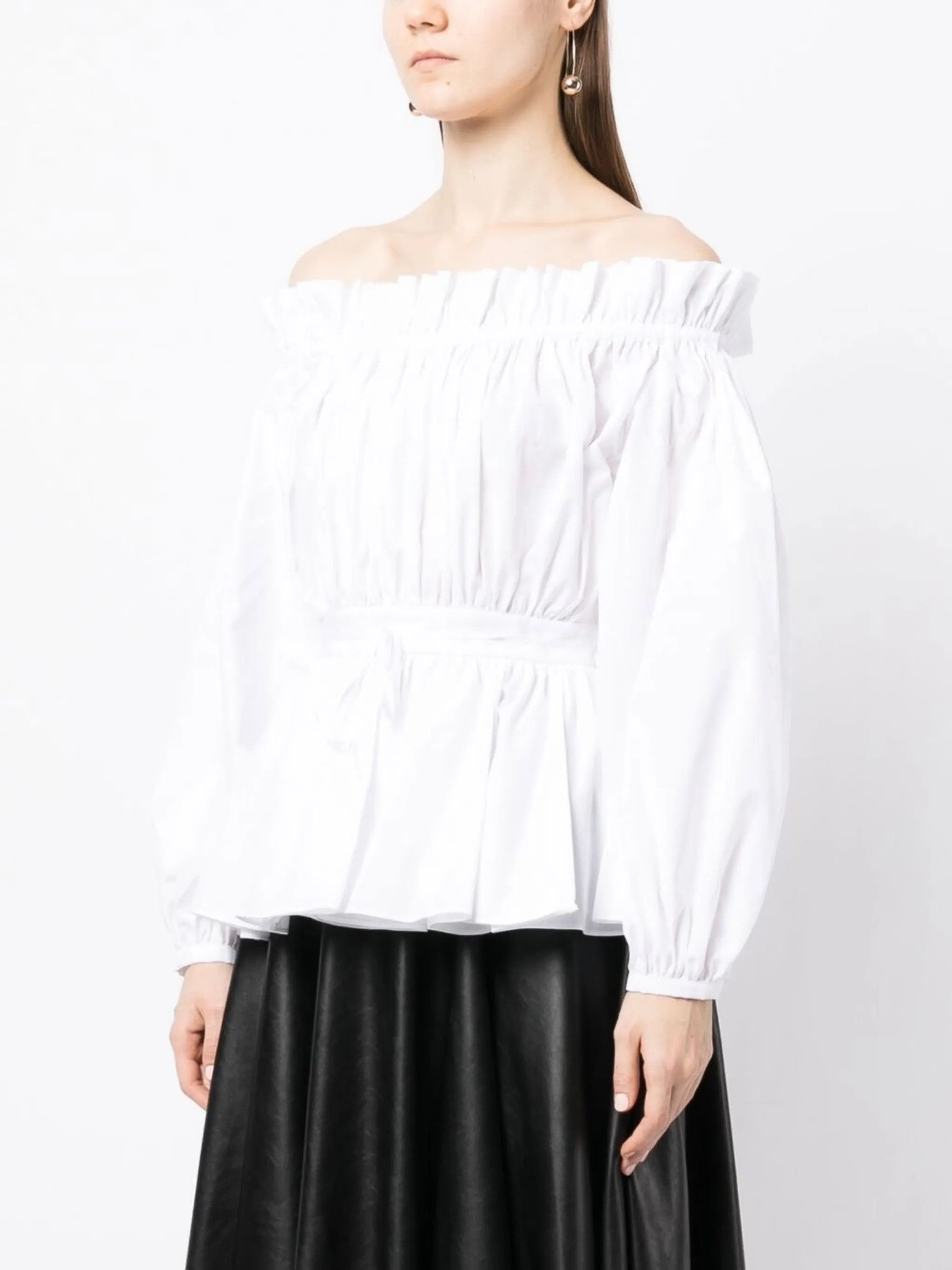 Alexander McQueen o1y0325 Off Shoulder Top in White Size M / US 6-8 / IT 42-44 - 3 Thumbnail
