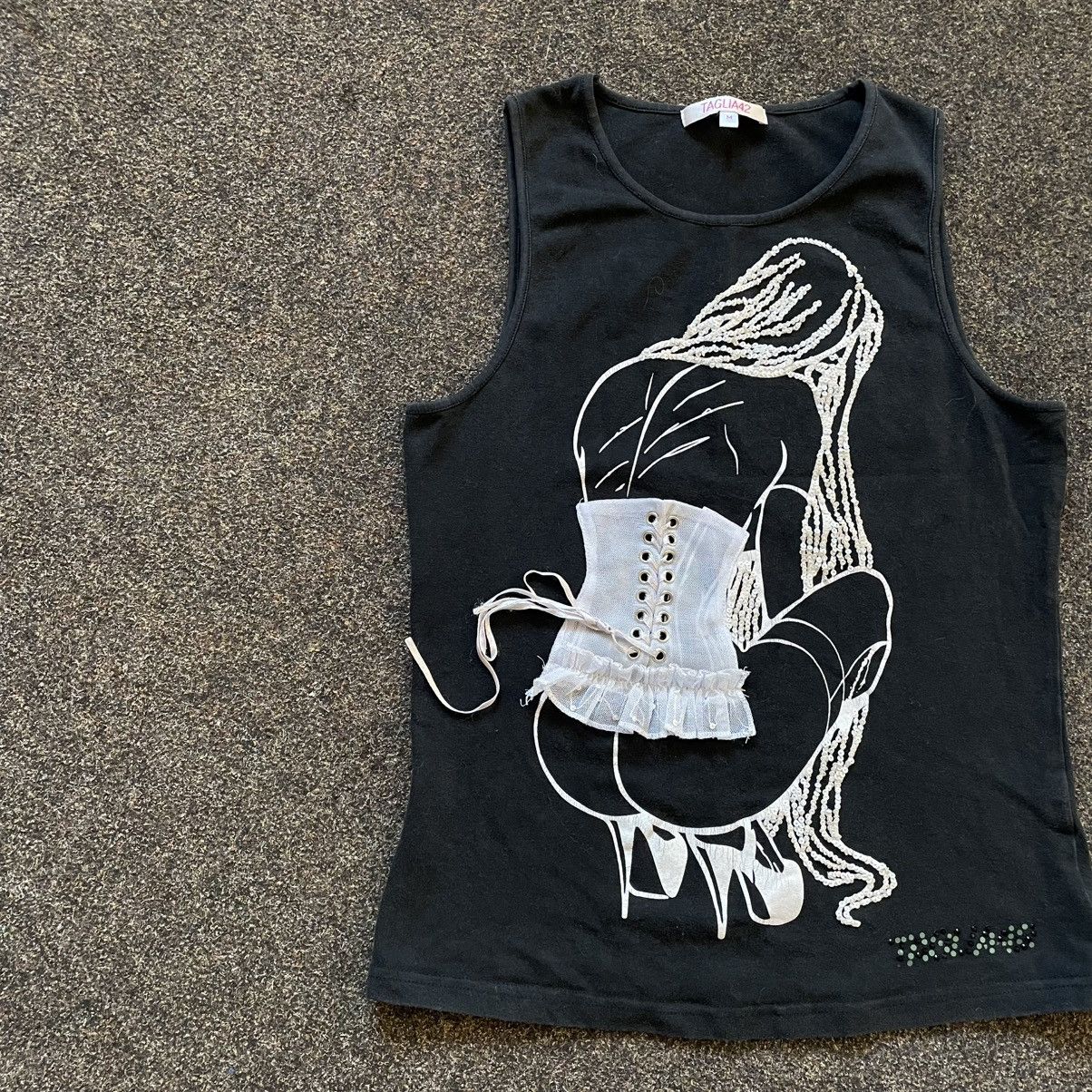 Vintage Vintage Y2K Graphic Tank Top Devil Art Black Goth Slim S Size S / US 4 / IT 40 - 3 Thumbnail
