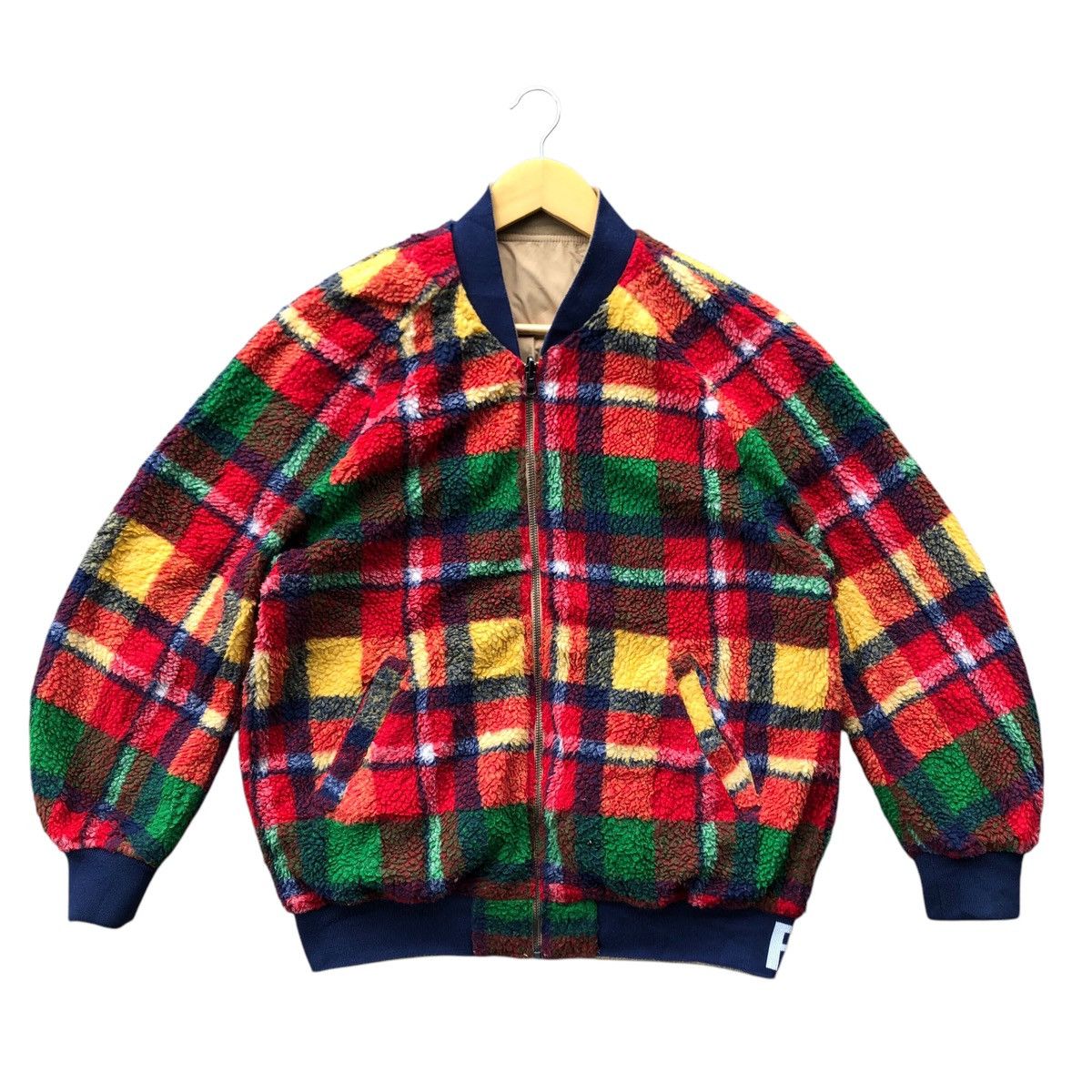 Japanese Brand RODEO CROWNS reversable multicolor fleece bomber jacket Size US M / EU 48-50 / 2 - 1 Thumbnail