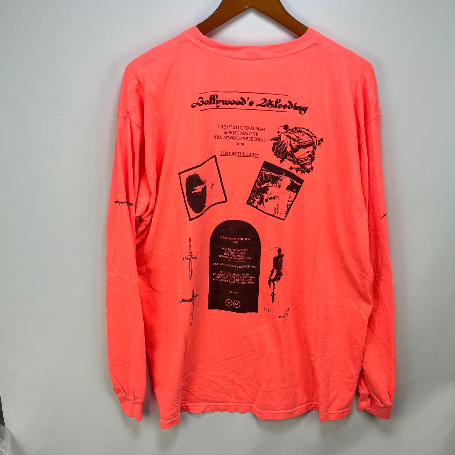 CO **Post Malone Hollywoods Bleeding 2019 Long Sleeve Orange Shirt XL** User: **Hollywoods Bleeding 2019 Post Malone Long Sleeve Orange Shirt XL** Size US XL / EU 56 / 4 - 6 Thumbnail