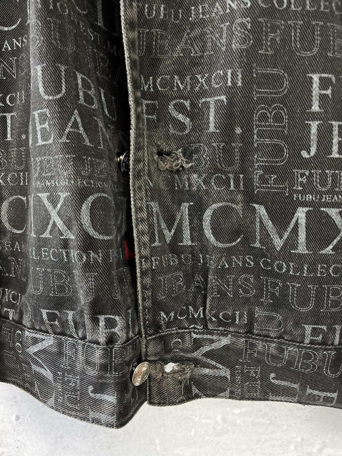 Fubu × Vintage 90s FUBU The Collection MCMXCII All Over Print Denim Jacket Size US XL / EU 56 / 4 - 5 Thumbnail
