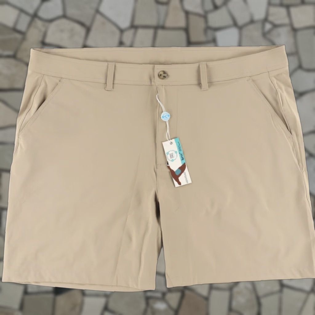 Vintage Genteal Nylon Golf Shorts Khaki Men 42 Brrr Bunker High Stretch Chino Regular Fit Inseam 8in Front Flat Button 2-Pocket Casual Mens Size US 42 / EU 58 - 1 Thumbnail