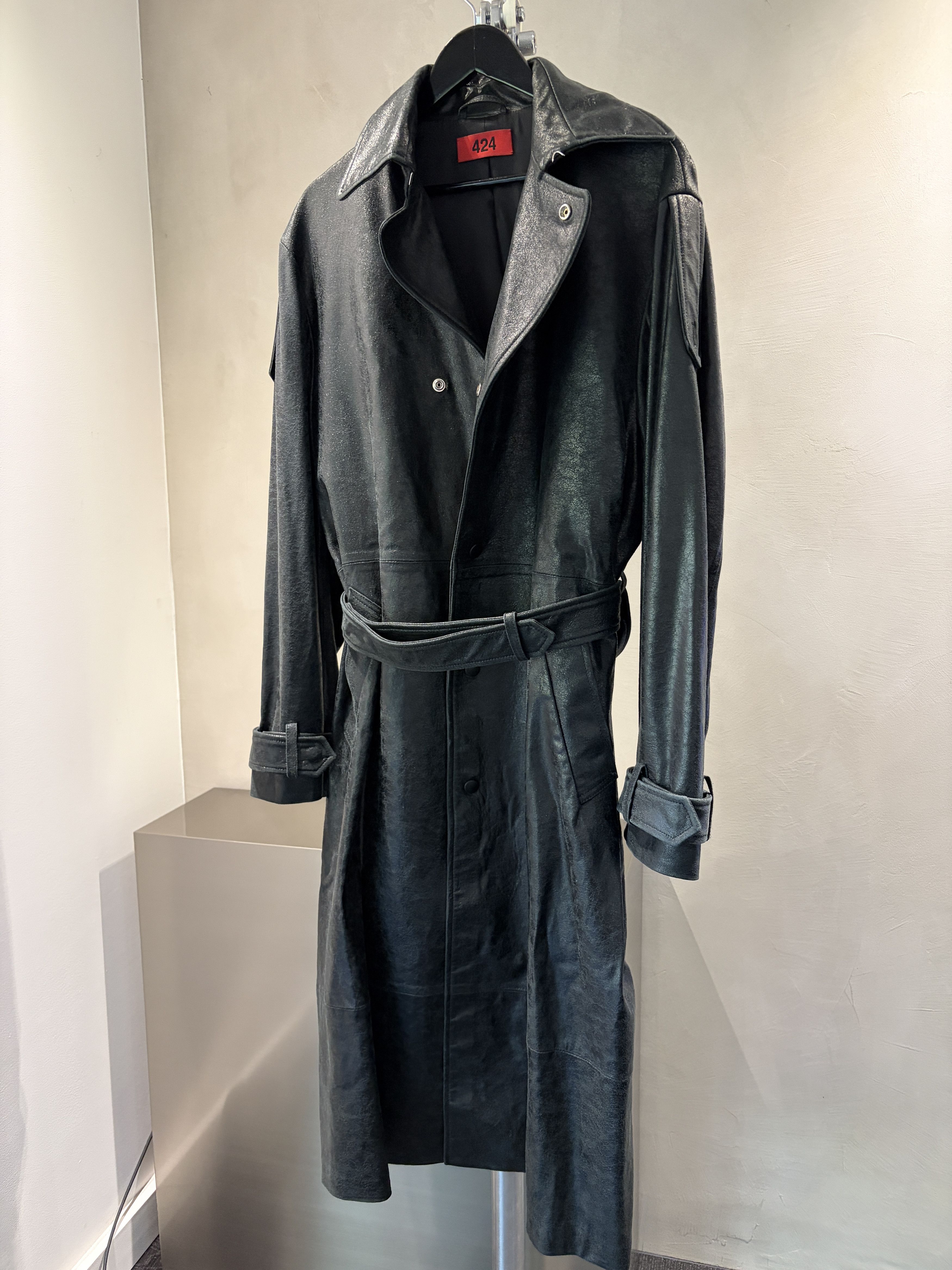 424 424 Paper Effect Distressed Leather Trench Coat Size US S / EU 44-46 / 1 - 1 Thumbnail