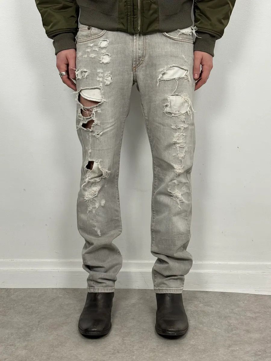 Just Cavalli 2000s Cavalli Distressed Stonewashed Grey Denim Jeans Size US 32 / EU 48 - 1 Thumbnail