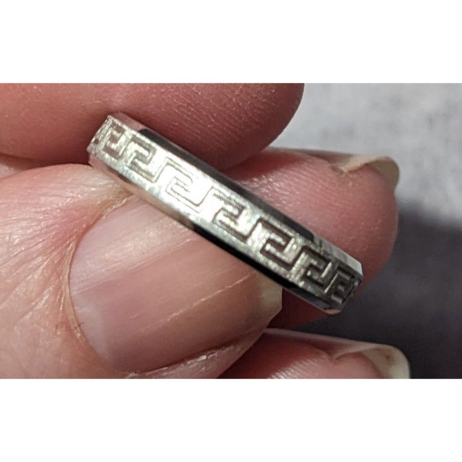 Other Steeltime Stainless Steel Silver Tone Greek Key Engraved Rin Size ONE SIZE - 6 Thumbnail