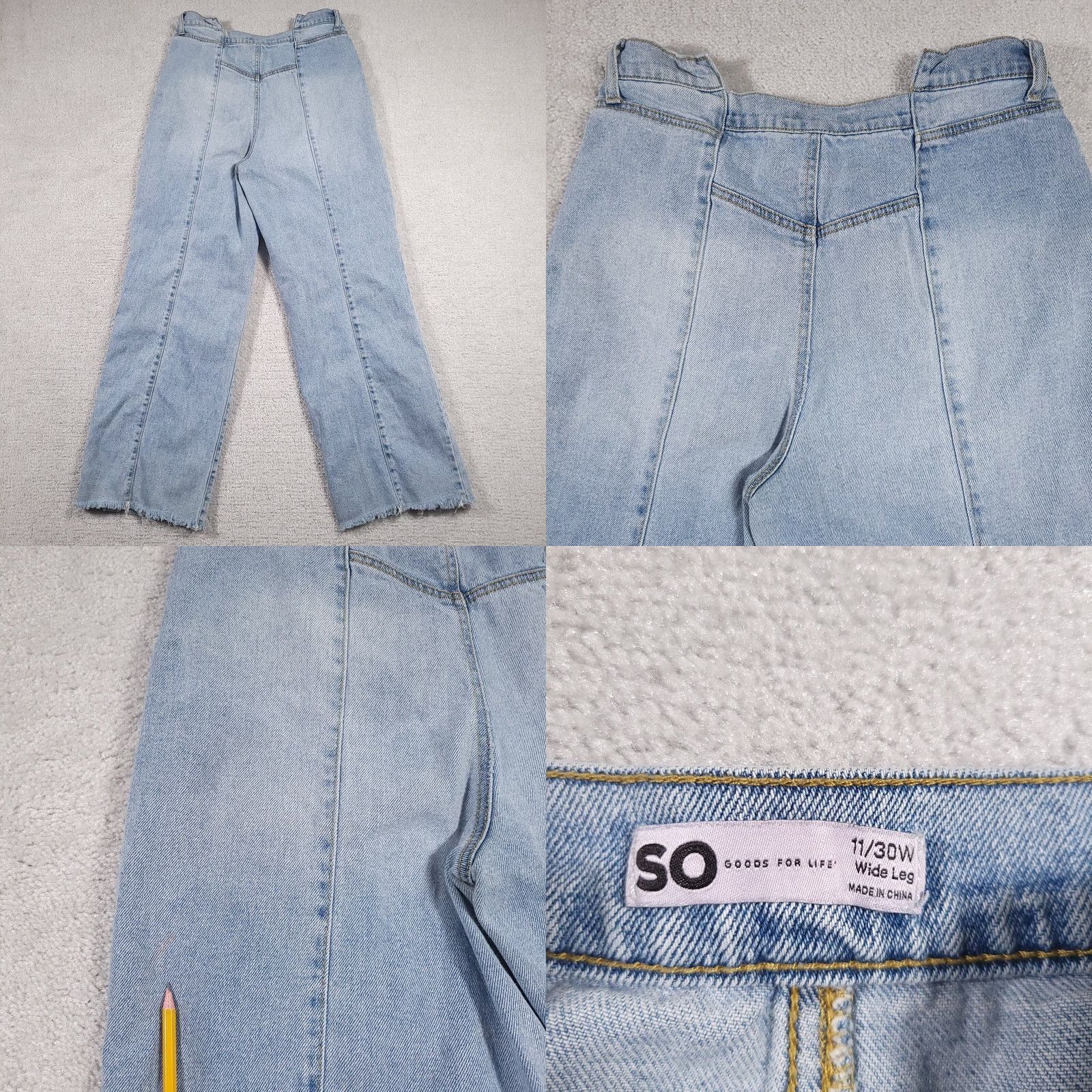 Vintage SO Pieced Angled Wide Leg Jeans High Rise Women's 11/30W Hippie Festival Grunge 90s Y2k Hippie Western Mom Cowgirl Distressed Blue Denim Jeans Women Size 32" / US 10 / IT 46 - 9 Thumbnail