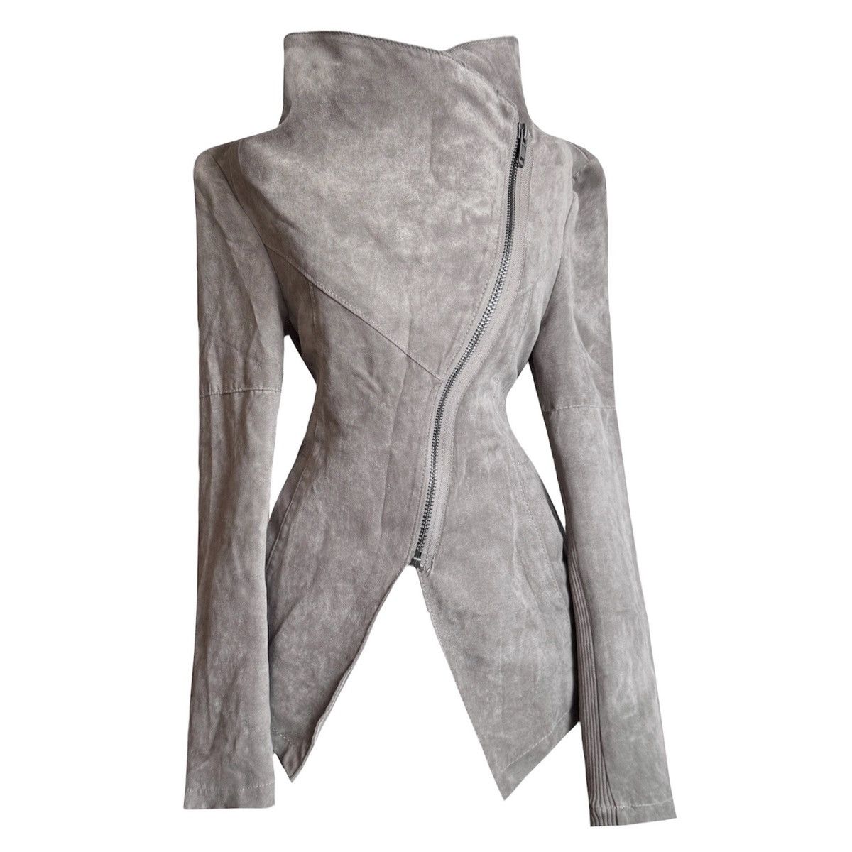 Image of Vintage Leather Asymmetric Avant-Garde Biker in Grey, Women's (Size Small)