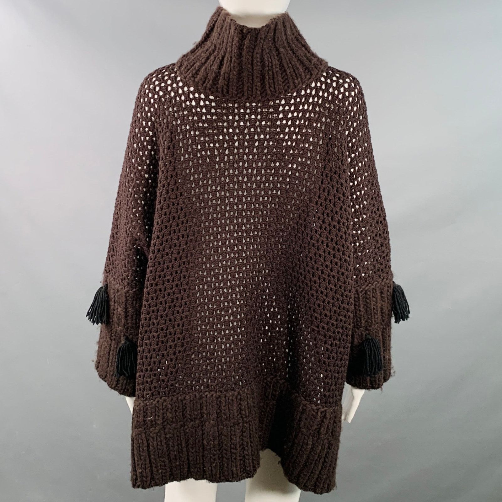 John Galliano M Brown Wool Blend Turtleneck Chunky Knit Sweater Size M / US 6-8 / IT 42-44 - 4 Thumbnail