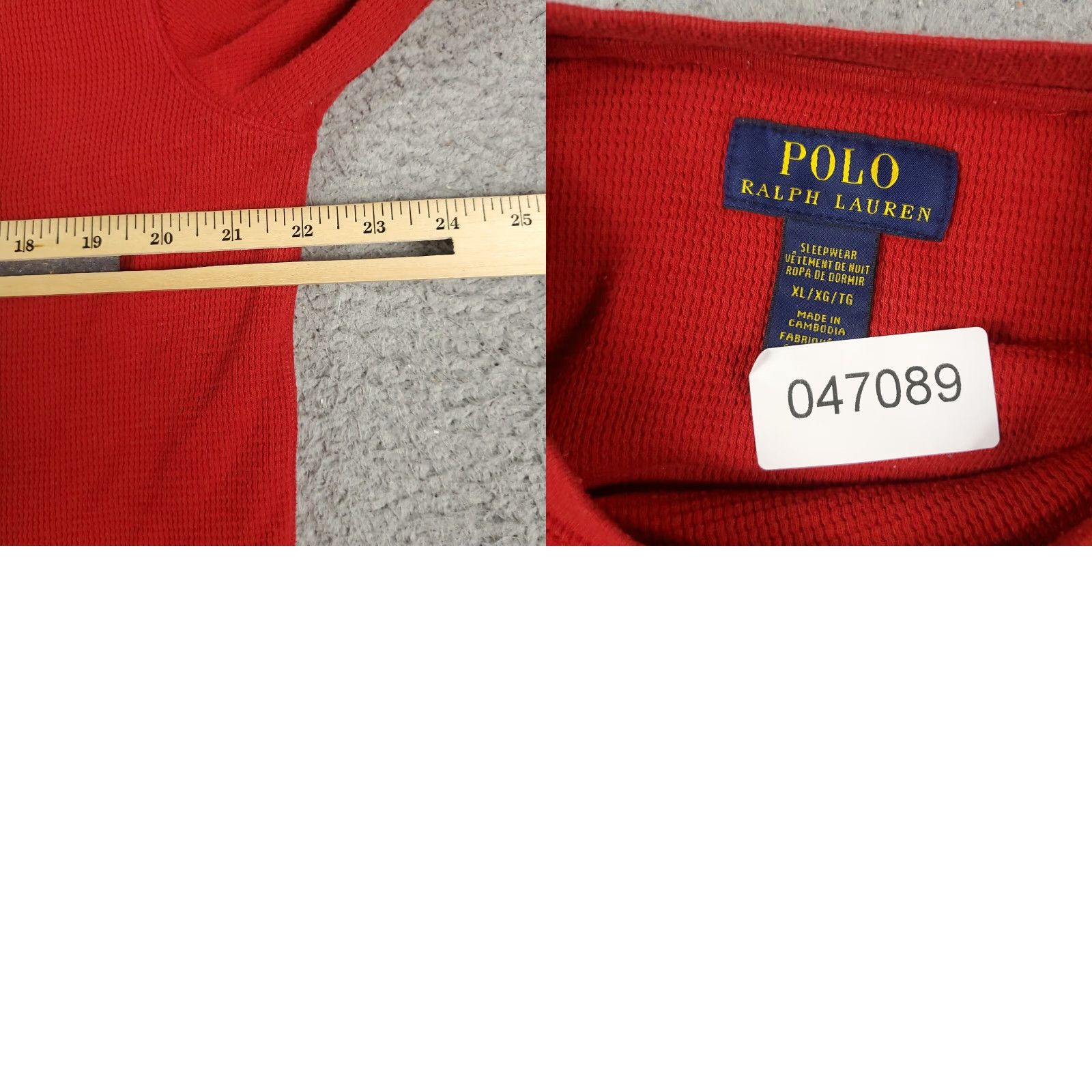 Ralph Lauren Ralph Lauren Men's XL Red Thermal Long Sleeve T-Shirt Crew Neck Waffle Knit Size US XL / EU 56 / 4 - 8 Thumbnail