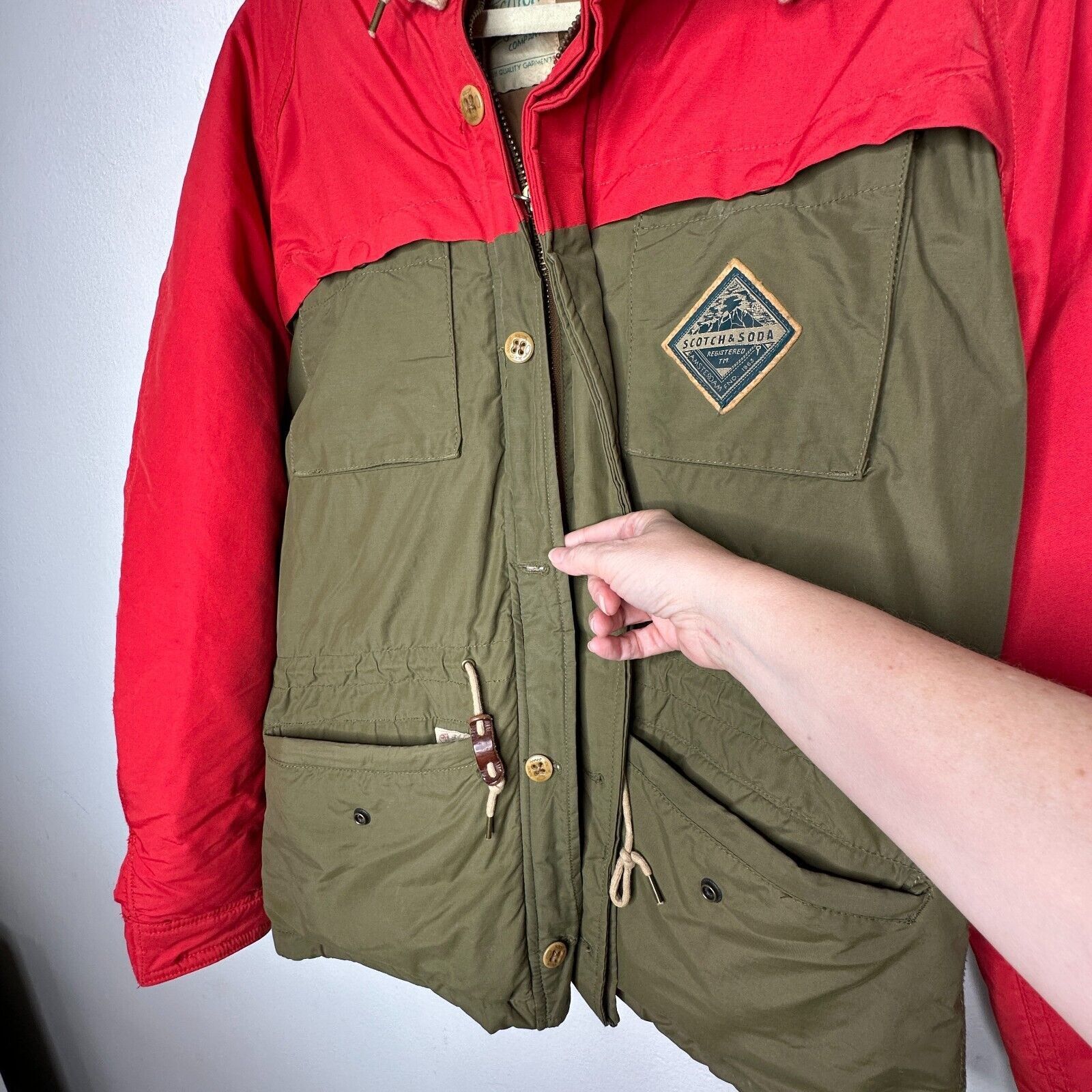 Scotch & Soda Scotch & Soda Olive & Red Front Zip Hooded Heavy Jacket M Size M / US 6-8 / IT 42-44 - 3 Thumbnail