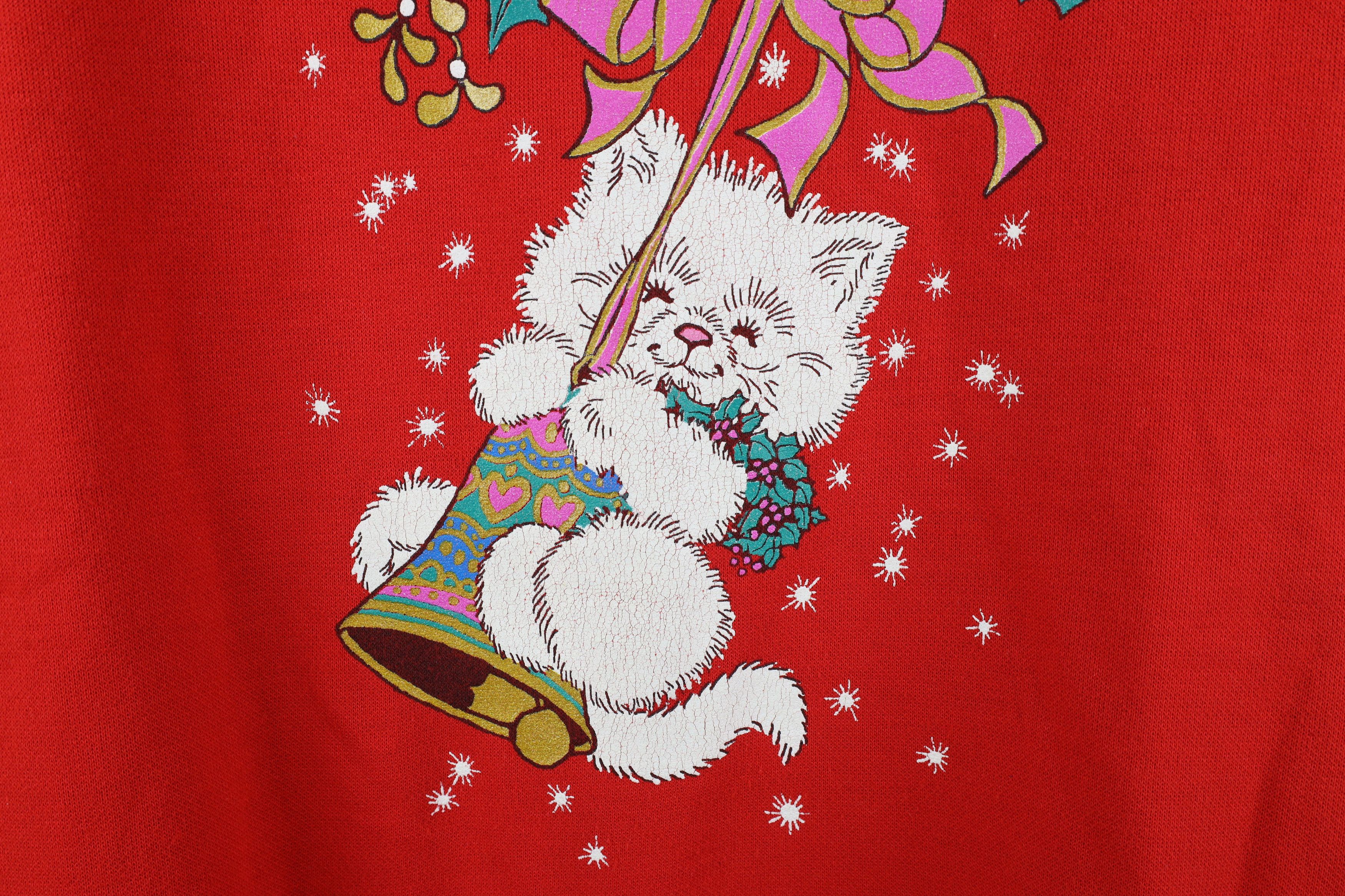 Vintage Vintage 90s Streetwear Cat Kitten Sweatshirt Red USA Size XXL / US 16-18 / IT 52-54 - 5 Thumbnail