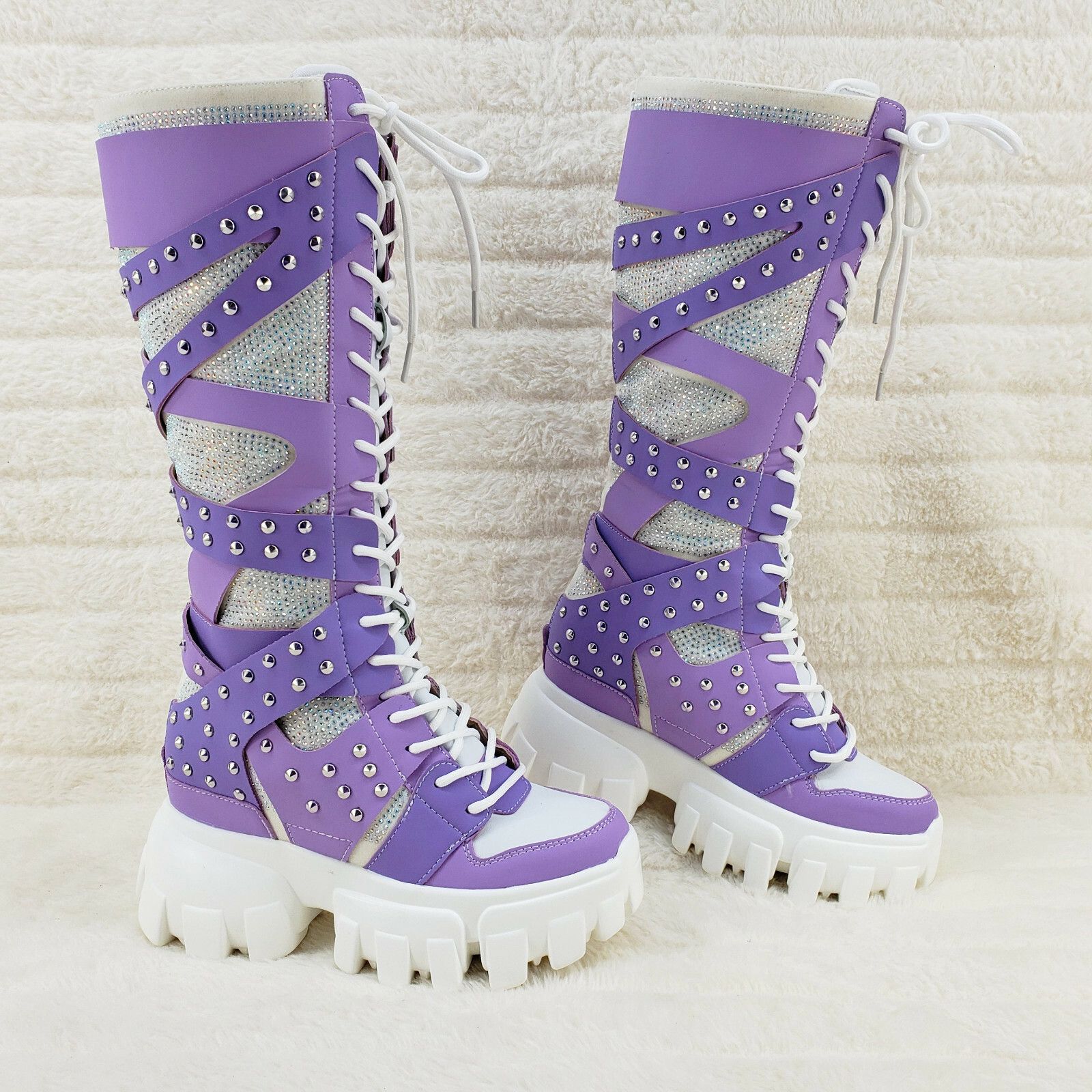 Wang Limited Lilac Purple White Platform Sneaker Knee Boots