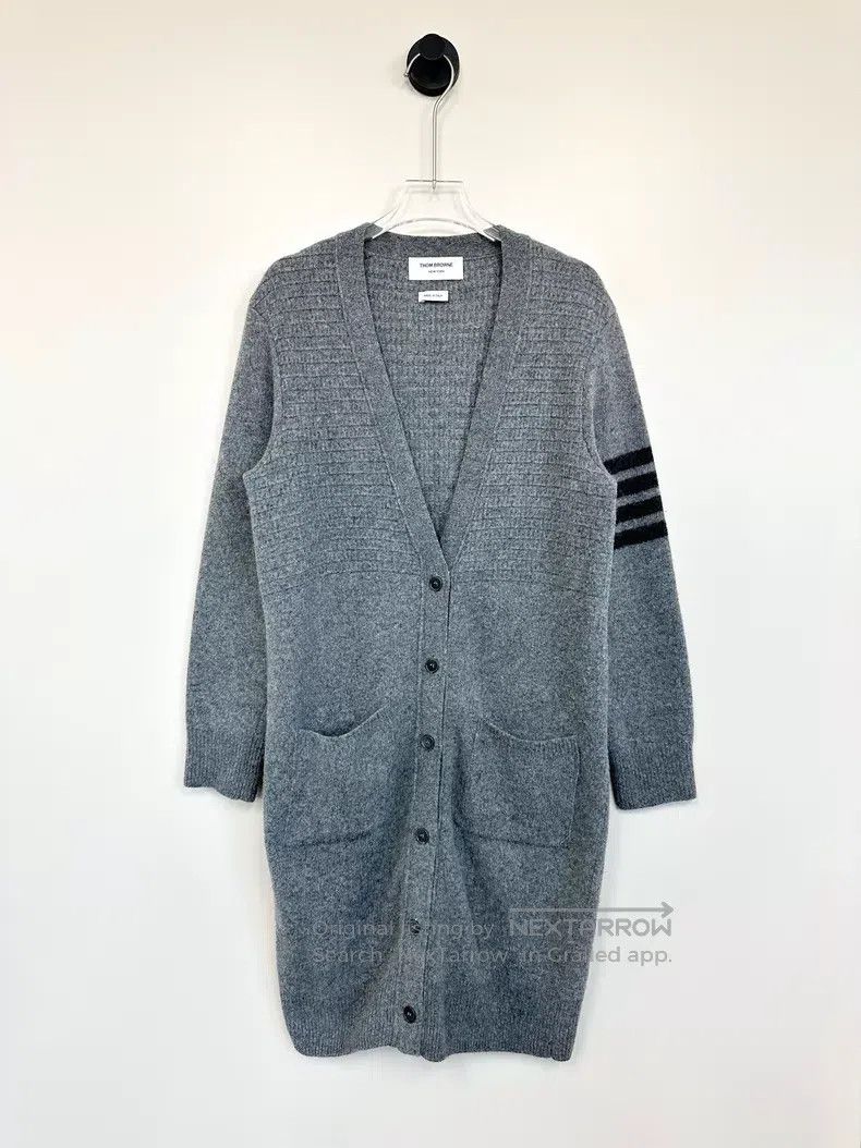 Thom Browne Thom Browne Gray Classic Four Stripe Long Wool Knit Open C Size S / US 4 / IT 40 - 1 Thumbnail