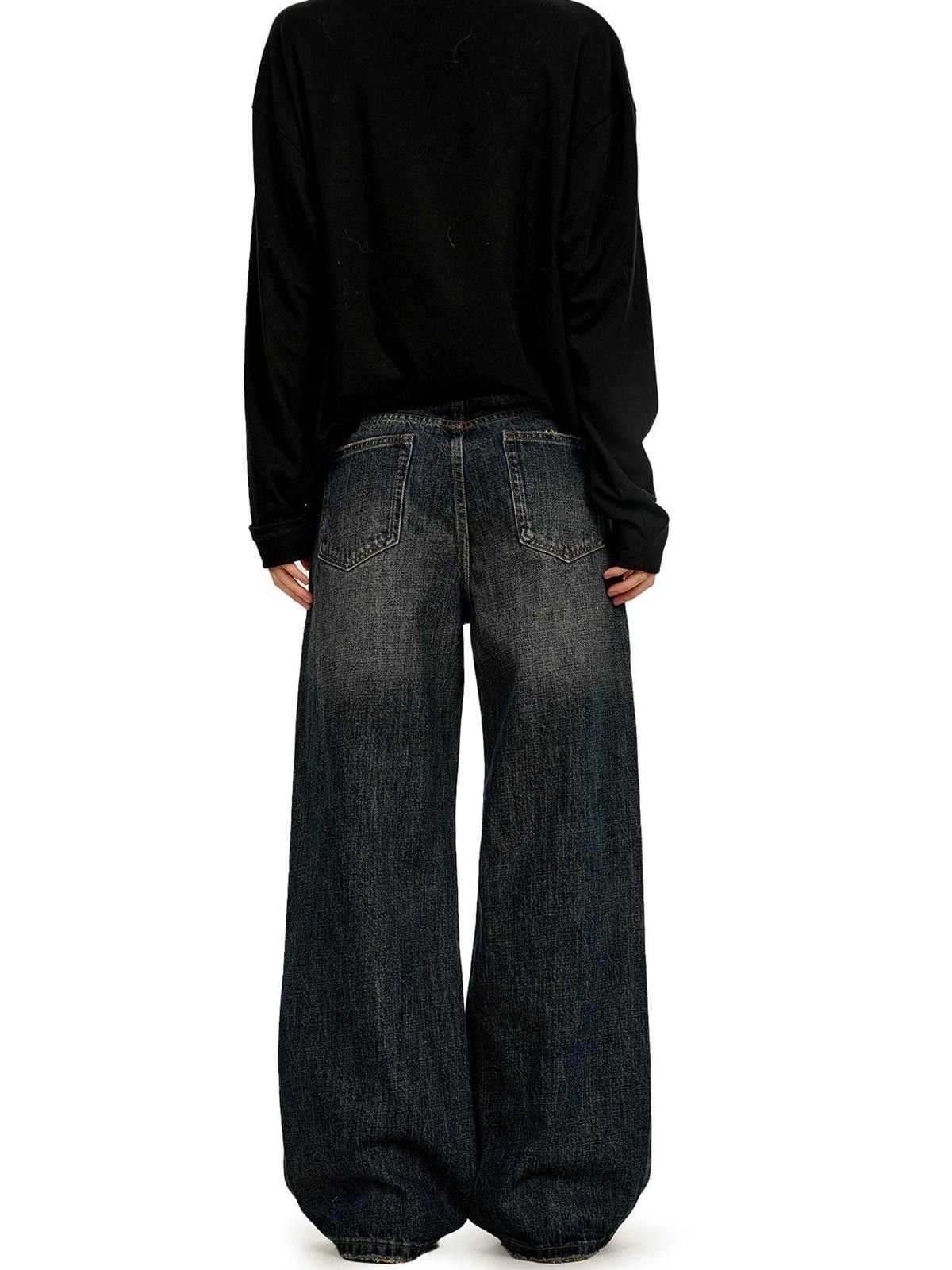 Jean Deep Blue Whisker-Wash Straight Wide-Leg Denim Jeans Size US 30 / EU 46 - 4 Thumbnail