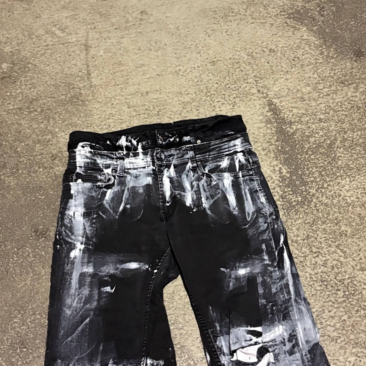 Japanese Brand Custom Black Baggy Distressed Jeans Painted Wide Leg Size US 31 - 3 Thumbnail