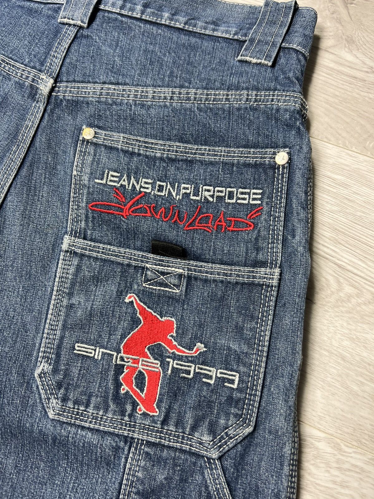 Japanese Brand × Rap Tees × Vintage Vintage Download Long Denim Shorts With Logo Carpenter Jeans Size US 28 / EU 44 - 7 Thumbnail