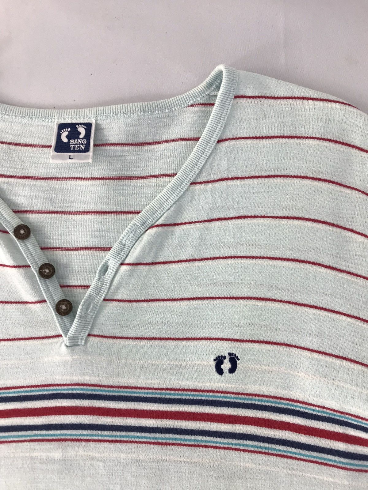Hang Ten × Japanese Brand Vintage Hang Ten Half Button Design Striped Long Sleeve Size US M / EU 48-50 / 2 - 4 Thumbnail