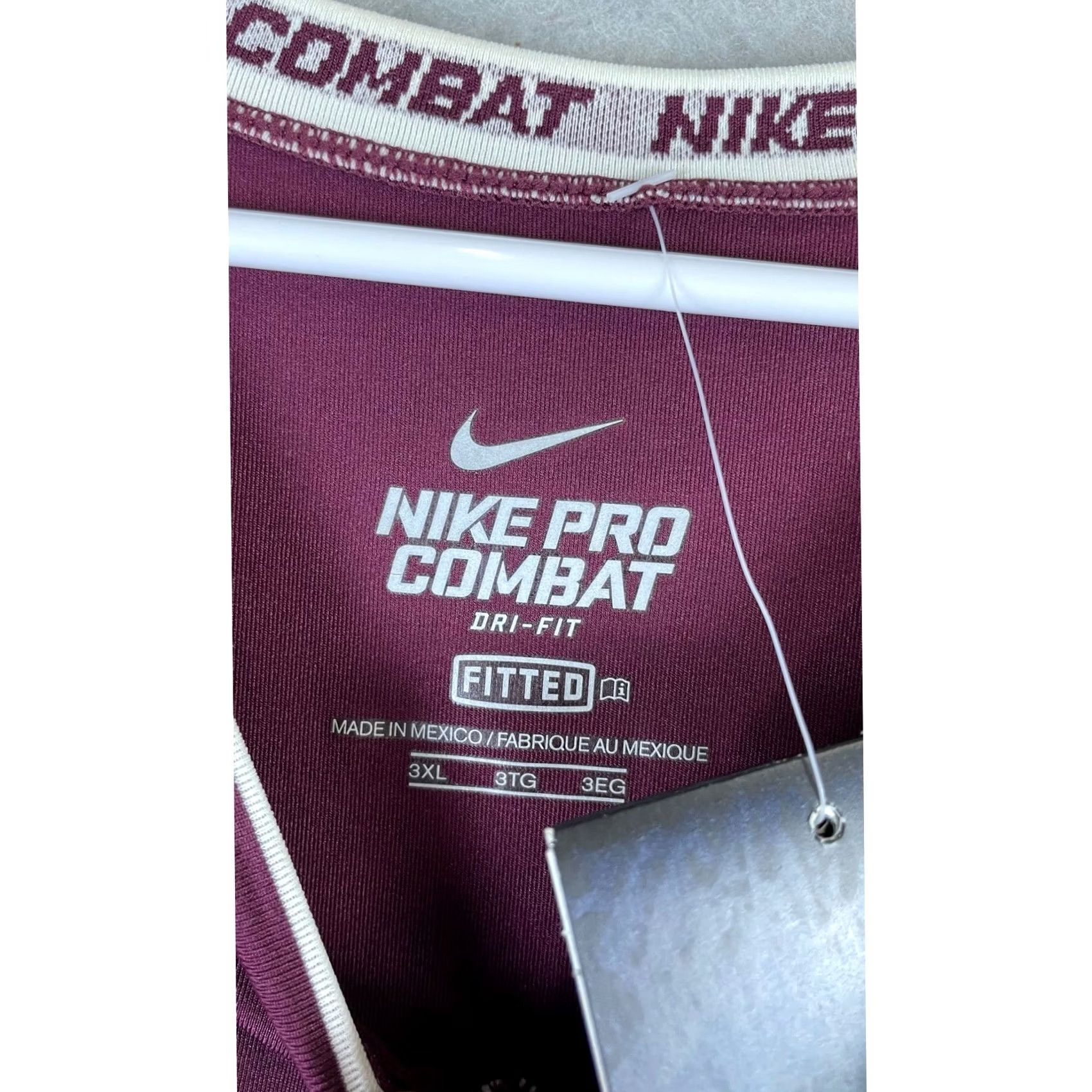 Nike Nike Pro Combat Shirt Mens 3XL Maroon Dri-Fit Fitted V-Neck Base Layer Size US XXL / EU 58 / 5 - 6 Thumbnail