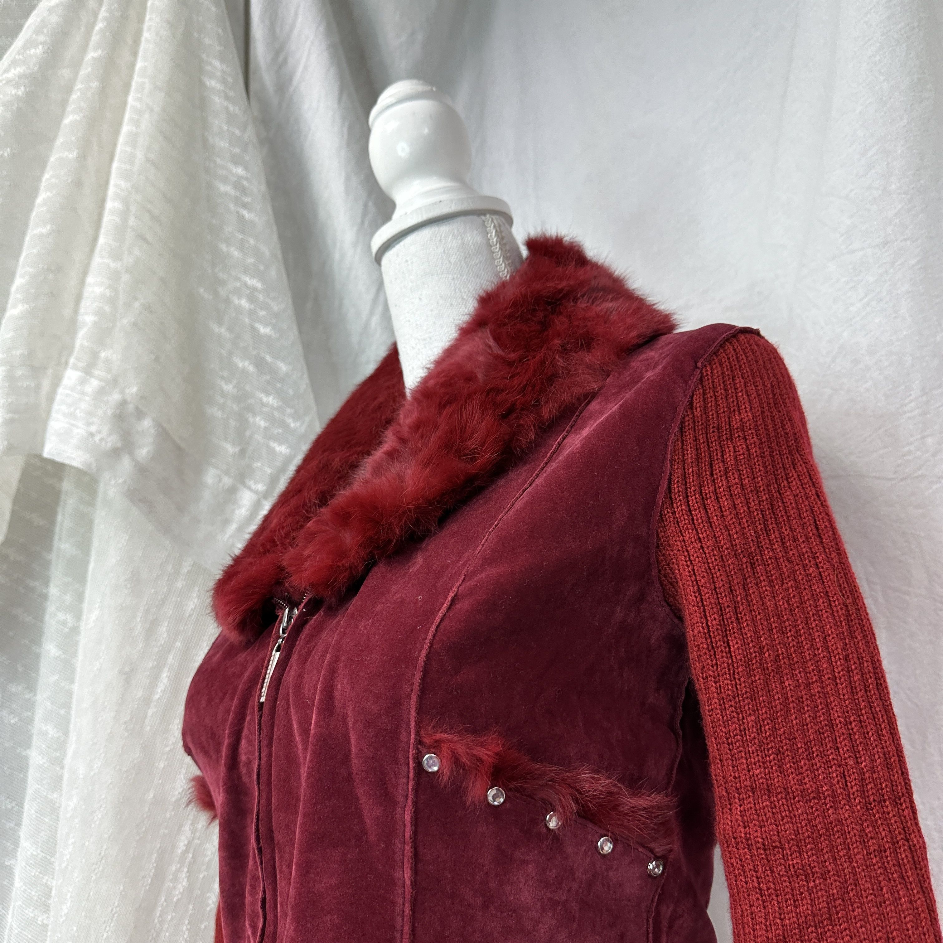 Vintage Vintage Chery Red Burgundy Real Fur Collar Jacket 00s Size S / US 4 / IT 40 - 7 Thumbnail