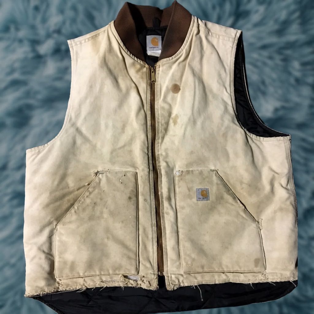 Carhartt VINTAGE Carhartt Vest 2XL Quilt Lined USA Beige Distressed 90s 80s Grunge Biker Punk Linen/Canvas Style: Motorcycle Jacket Mens Size US XXL / EU 58 / 5 - 1 Thumbnail