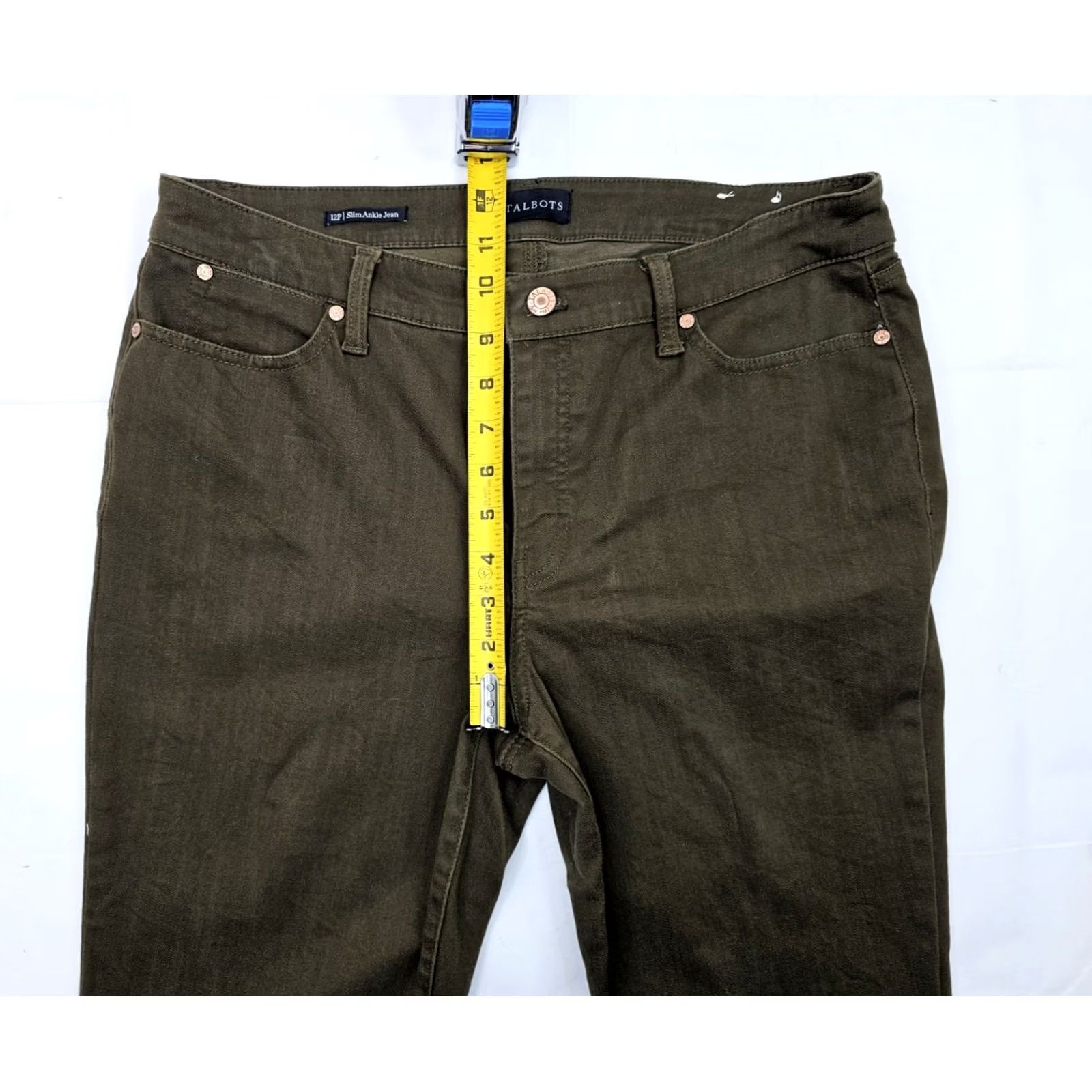 Talbots TALBOTS Slim Ankle Jeans Women 12P Petite Olive Green EUC - 34x25.5 Stretch Denim Slimming 5-Pocket Gift? Size 34" / US 12 / IT 48 - 4 Thumbnail