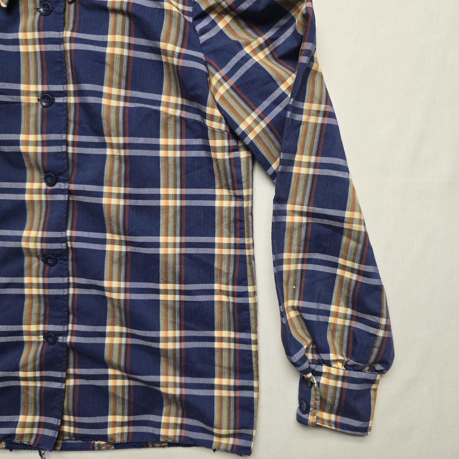 Vintage Vintage Plaid Shirt M Blue Yellow Wide Collar Button Up Size L / US 10 / IT 46 - 2 Thumbnail