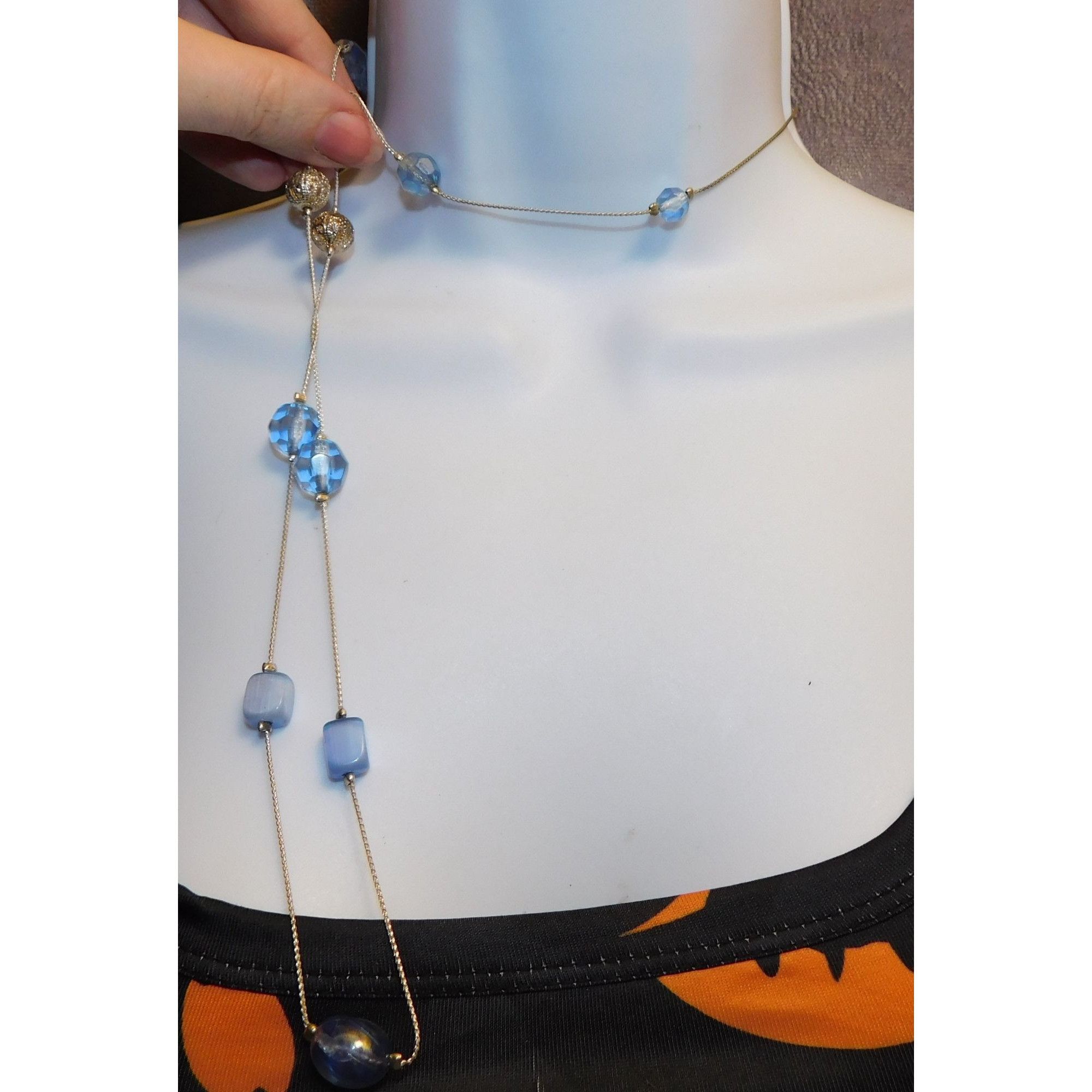 Other Blue Glass Station Necklace On Silver Tone Chain Size ONE SIZE - 1 Thumbnail