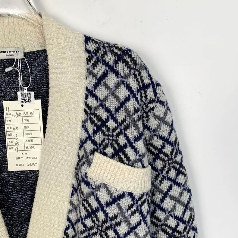 Saint Laurent Paris Saint Laurent Color-block checked wool knit cardigan jacket Size M / US 6-8 / IT 42-44 - 3 Thumbnail
