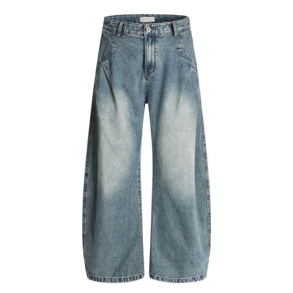 Men's punk loose wide-leg workwear washed jeans