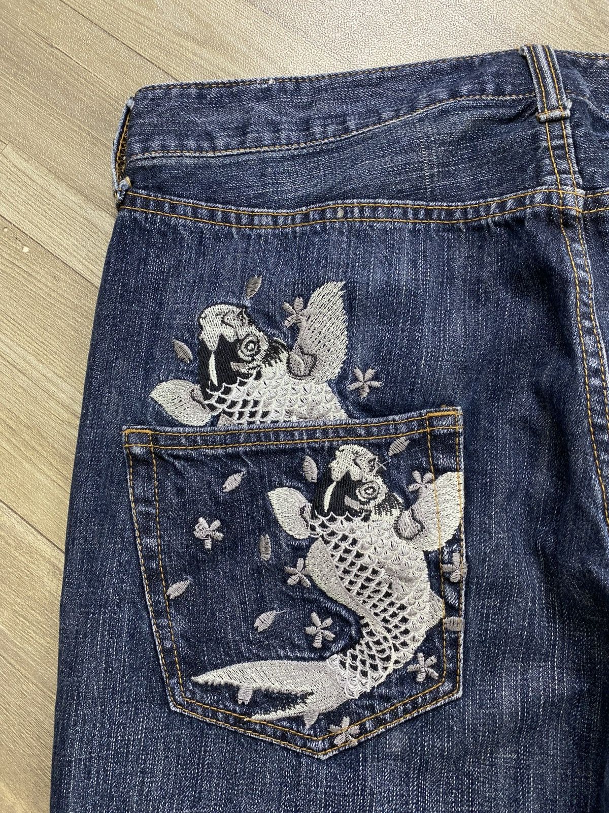 Japanese Brand 2000s Karakuri Tamashii Ed Hardy Style Embroidery Koi Jeans Size US 32 / EU 48 - 5 Thumbnail