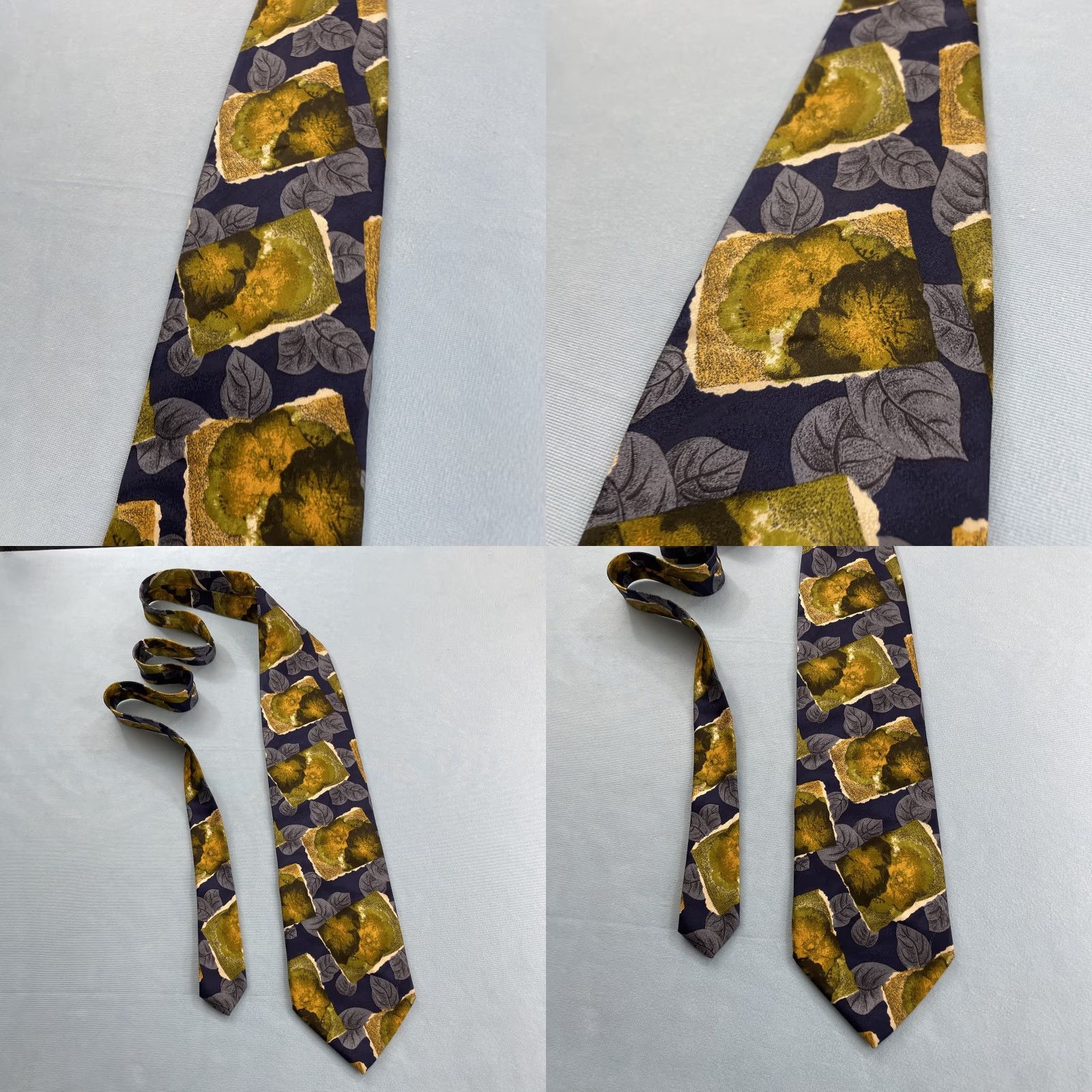 Vintage VINTAGE Pavone Tie Men's Adult One Size Silk Geometric Floral Patchwork Italy 57"-60" Wide Black Blue Green 1990s Cap­sule Necktie 4x56" Size ONE SIZE - 9 Thumbnail