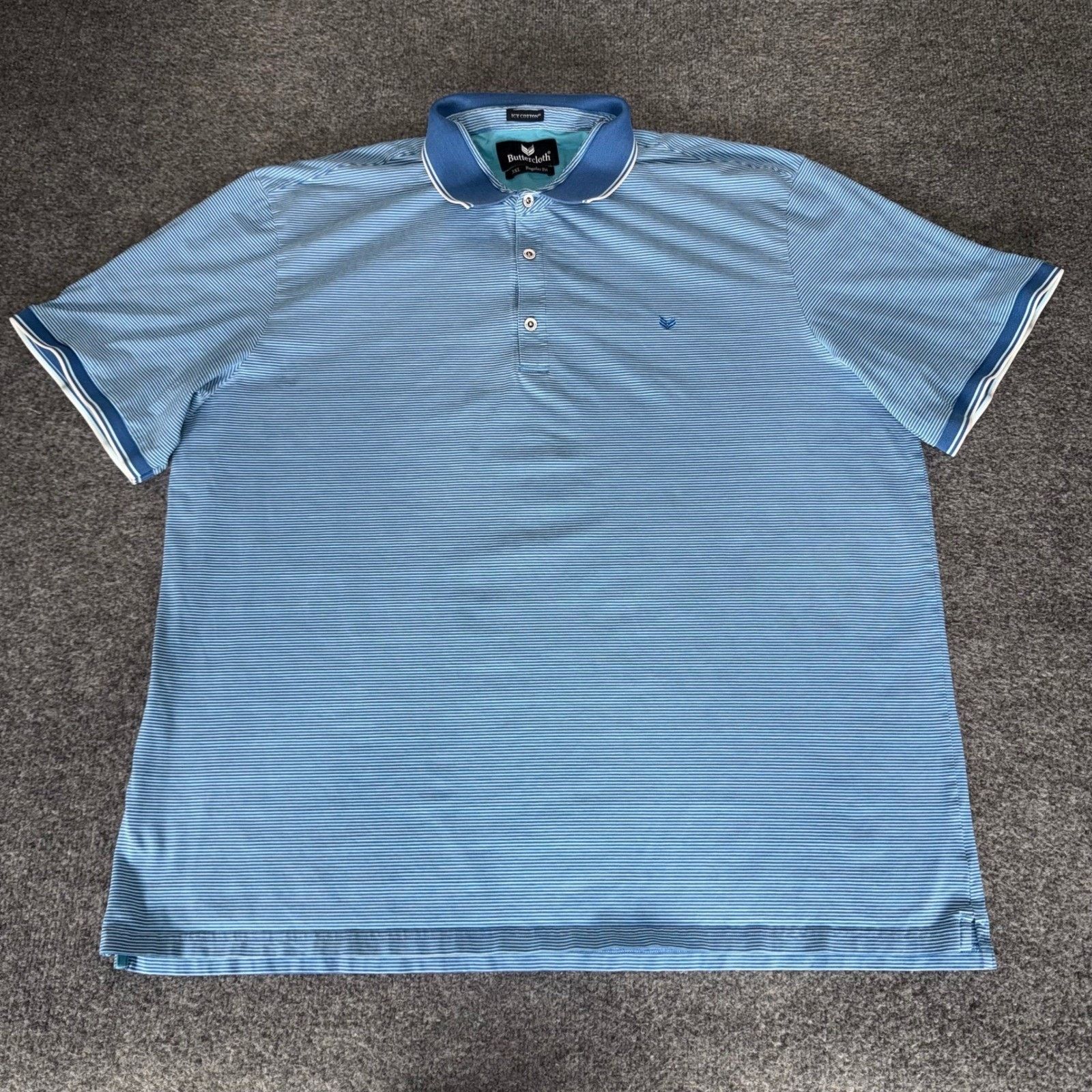 Other Buttercloth Icy Cotton Men 3XL Blue Striped Polo Shirt Size US XXL / EU 58 / 5 - 1 Thumbnail