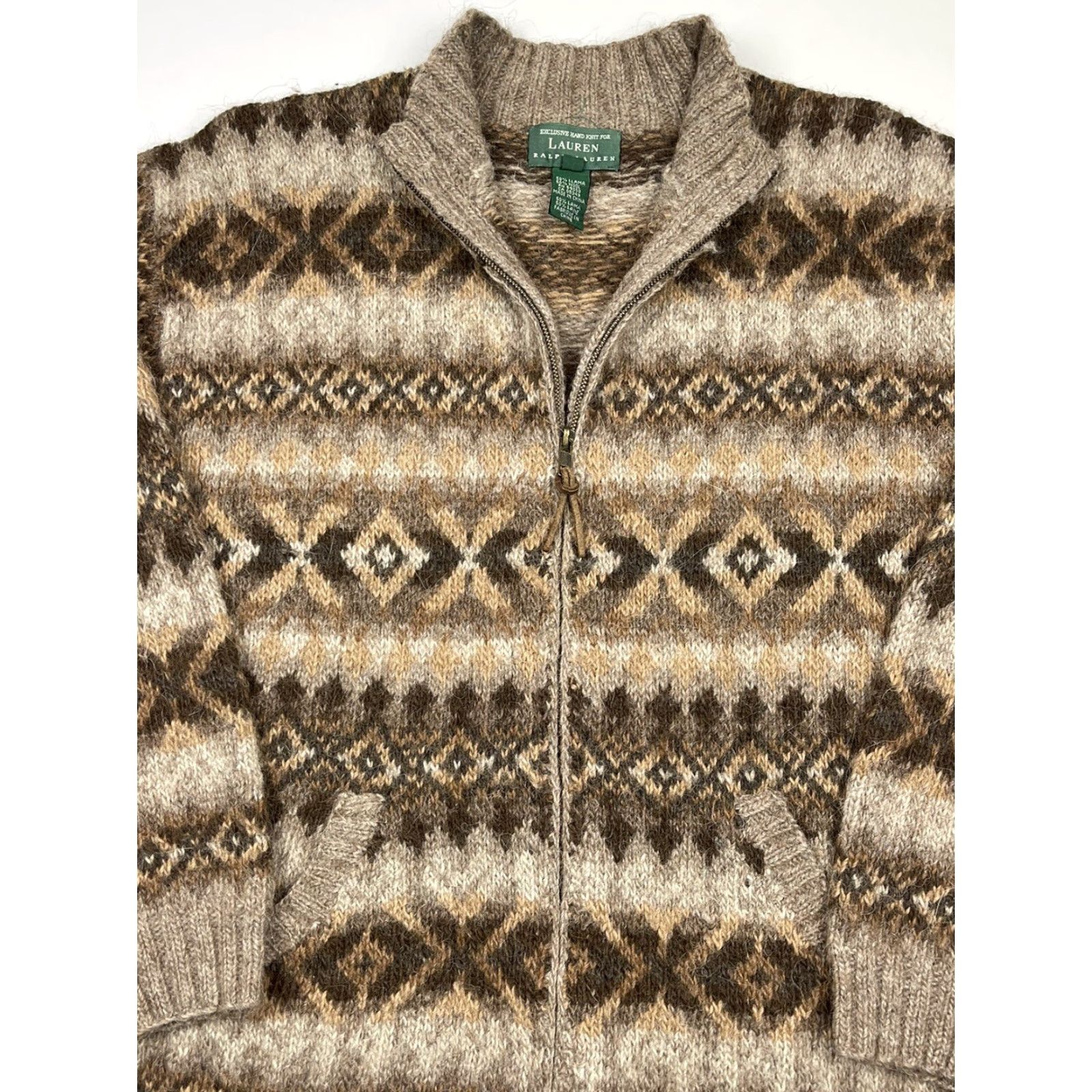 Ralph Lauren VINTAGE Ralph Lauren RL Women's Aztec Cardigan Sweater Zip Mock Neck Heavyweight M Brown Size M / US 6-8 / IT 42-44 - 2 Thumbnail