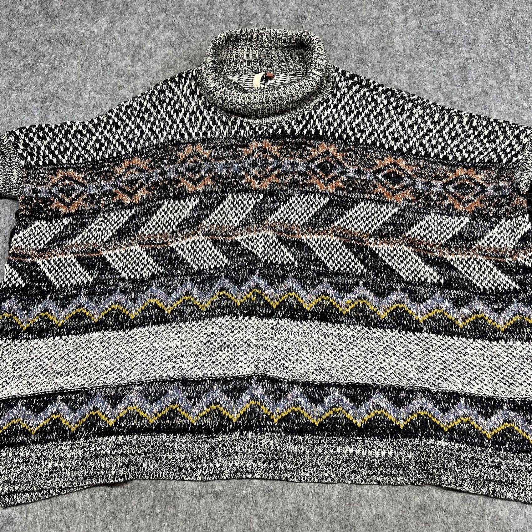 Vintage Pilcro Sweater Womens M/L Medium Large Gray Fair Isle Turtleneck Tassel Prep Poncho Size M / US 6-8 / IT 42-44 - 4 Thumbnail