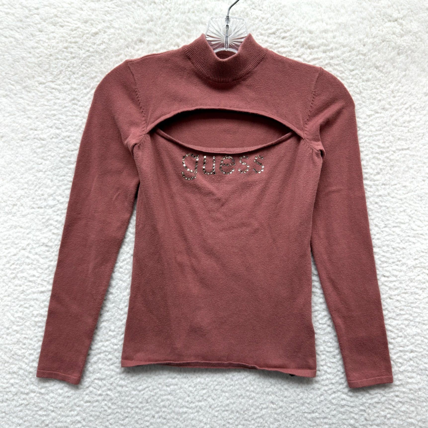 Guess VINTAGE Guess Top XS Salmon Pink Rhinestone Cut-Out McBling Fairy Grunge Shirt Womens Size XS / US 0-2 / IT 36-38 - 2 Thumbnail