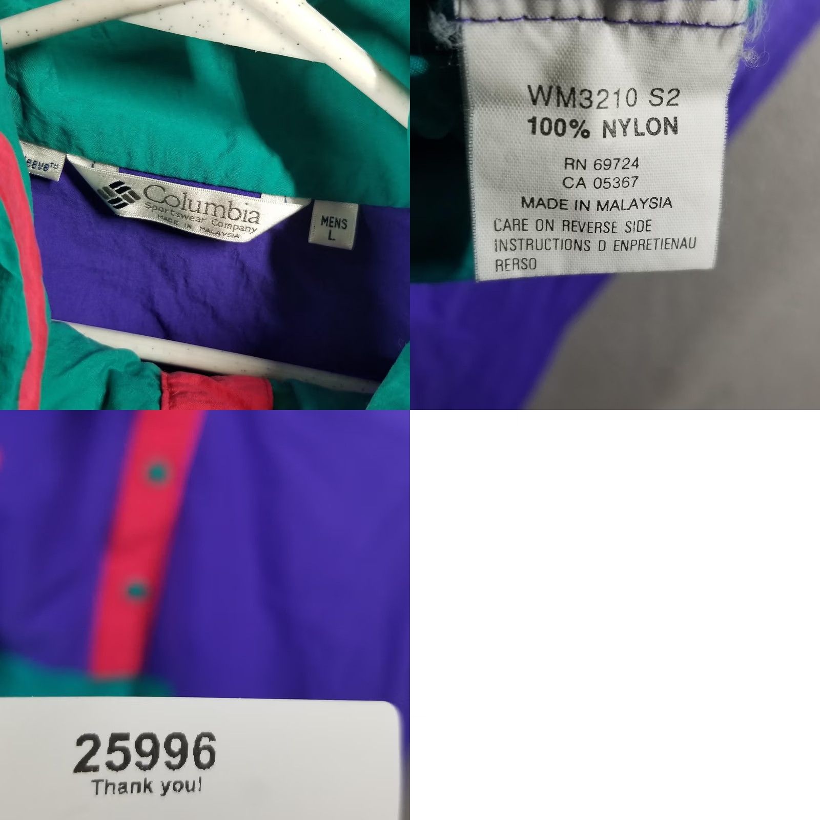 Altea Columbia Windbreaker Jacket Mens L Purple Teal Colorblock Snap Adjustable Wind-Resistant Lightweight Pockets zippered Short Stand-Up Collar Fall Size US L / EU 52-54 / 3 - 8 Thumbnail