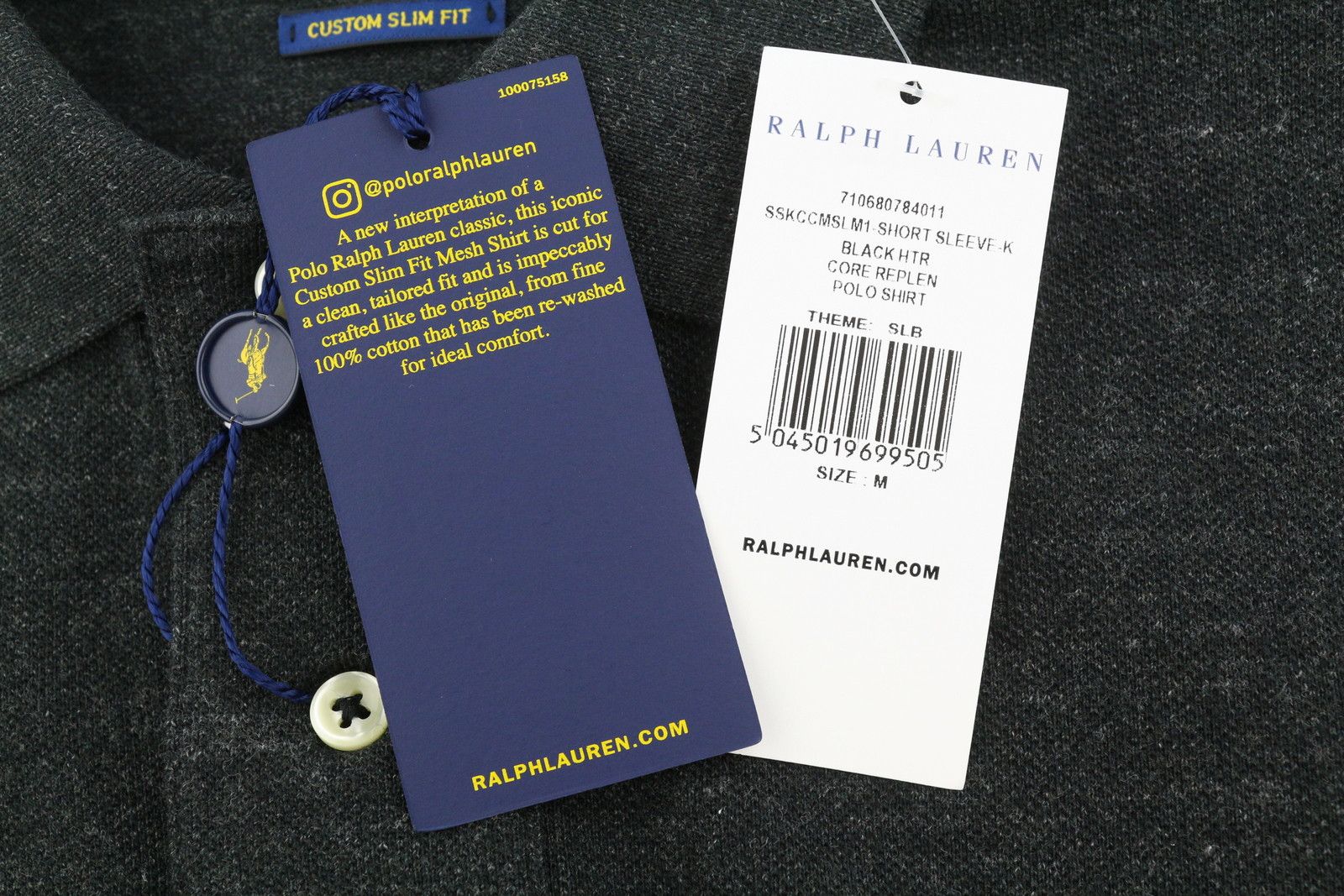 Ralph Lauren CUSTOM SLIM FIT M Black Melange Cotton Logo 87896 Size US M / EU 48-50 / 2 - 9 Thumbnail
