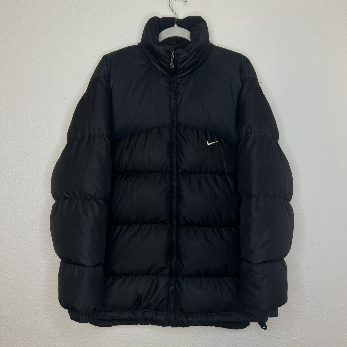 Image of Nike Puffer Down Jacket Center Swoosh Logo Black Y2K, Men's (Size Large)