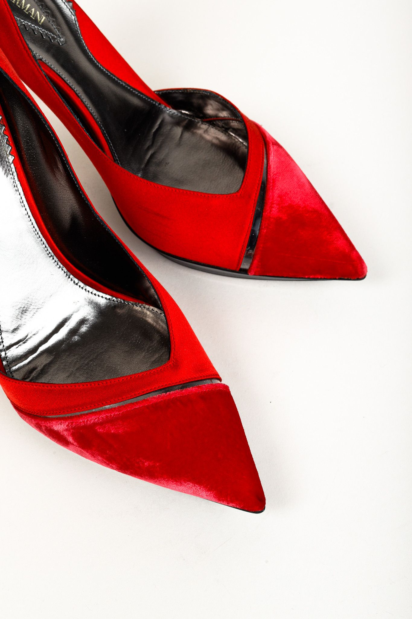 Giorgio Armani Giorgio Armani Rosso Velvet & Satin D'Orsay Heels Size US 9 / IT 39 - 6 Thumbnail