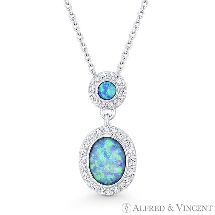 Other Blue Lab-Created Opal CZ Crystal Halo Pendant & Necklace Size ONE SIZE - 1 Preview