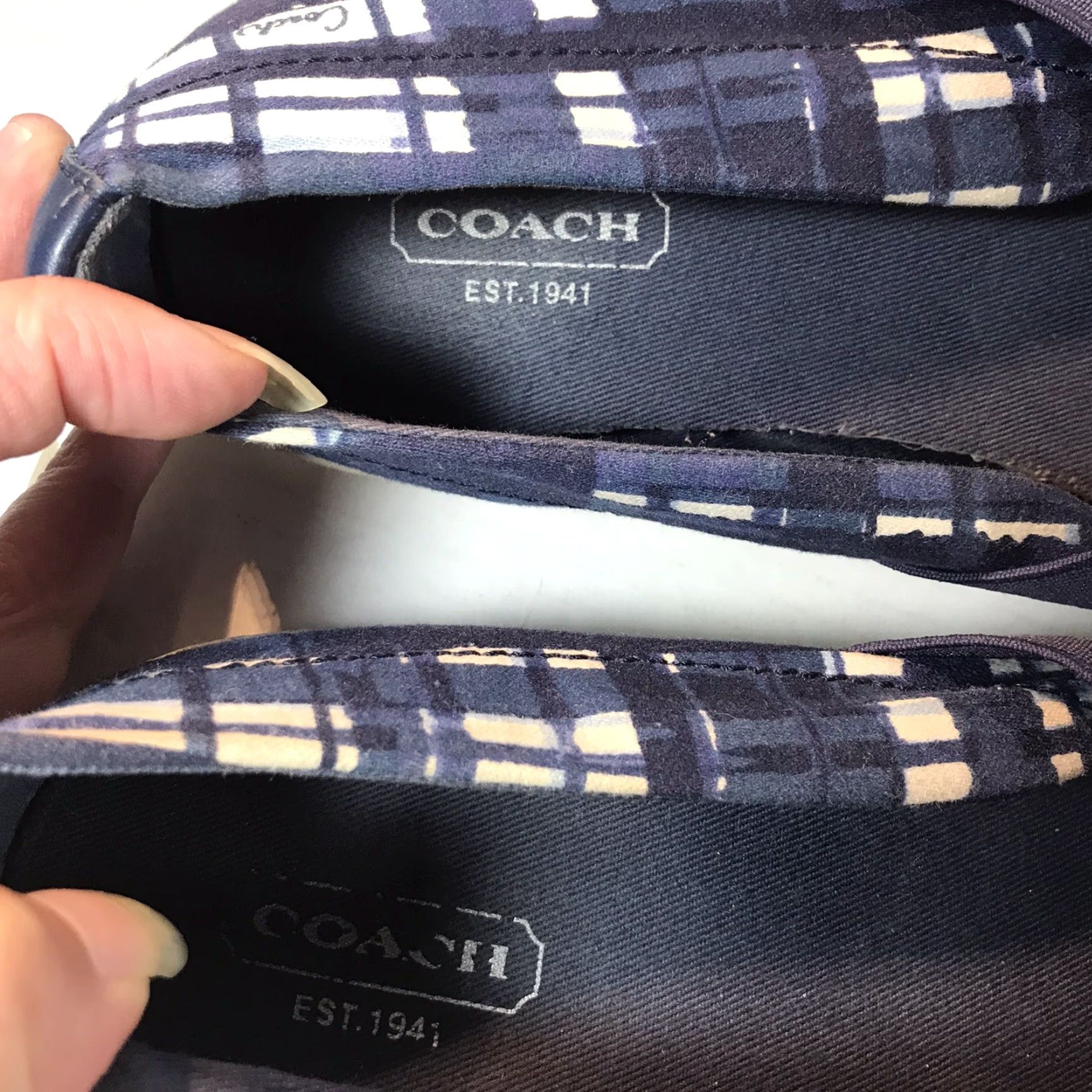 Coach Coach Kaycee Blue/White Plaid Canvas Slip-On Sneakers Womens Size 8.5 B Casual Lightweigh Size US 9 / IT 39 - 6 Thumbnail