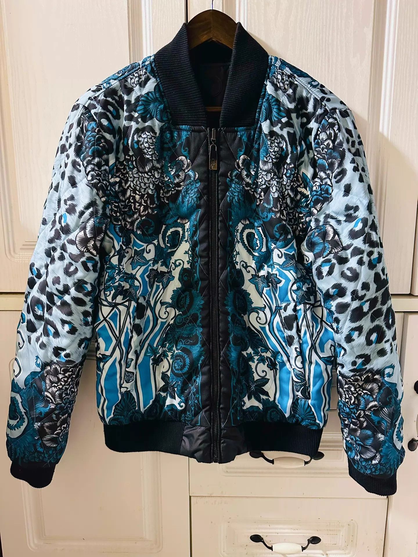 Versace Versace Baroque Blue Gold Double-Faced Padded Jacket S Size US S / EU 44-46 / 1 - 1 Thumbnail