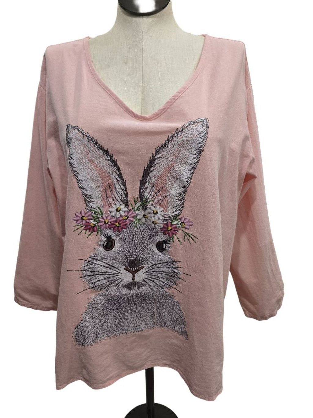 Other Women's Pink Long Sleeve Tee with Bunny Graphic, Size L Size L / US 10 / IT 46 - 1 Thumbnail